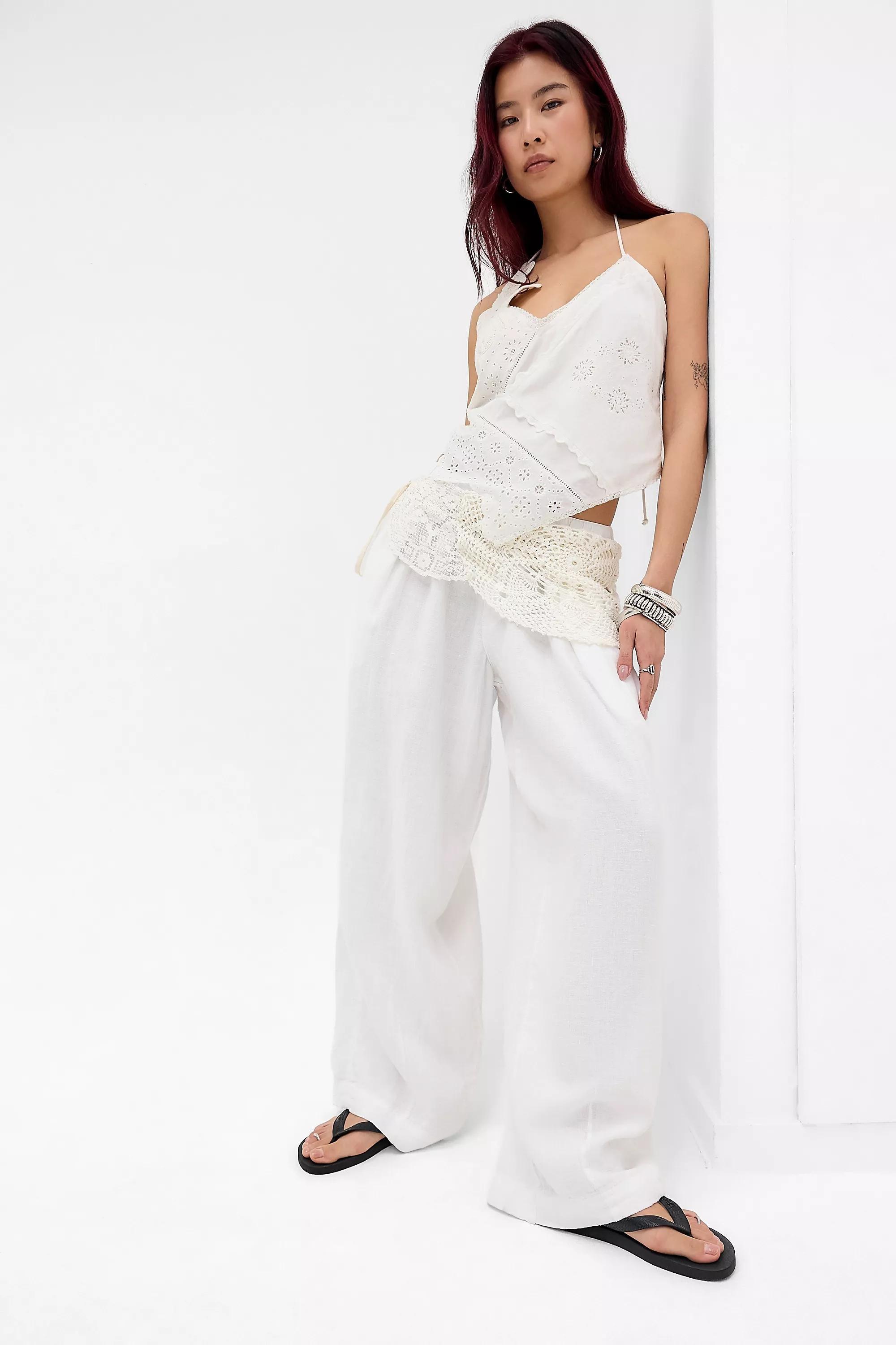White Bdg Bobbi Baggy Linen Cocoon Trousers, WHT, large image number 1