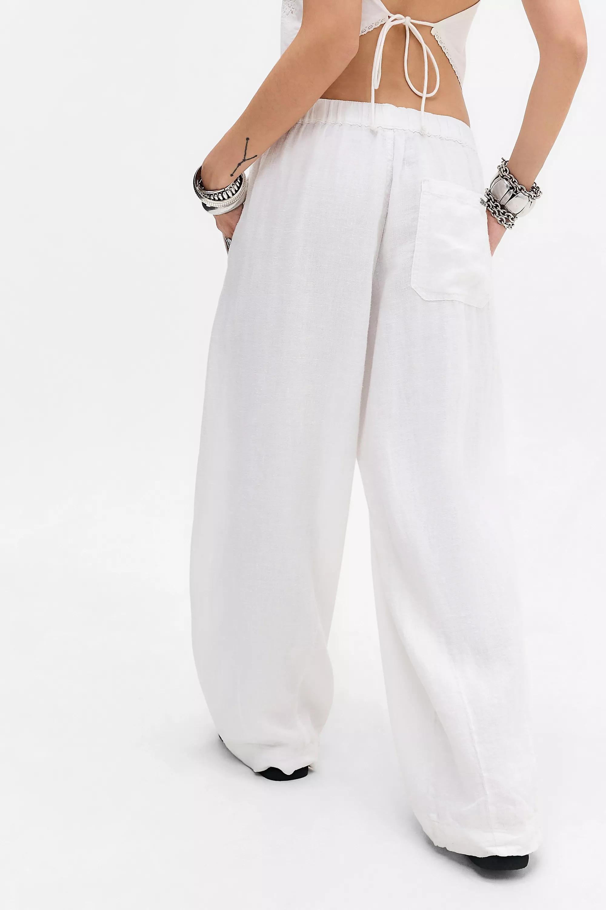 White Bdg Bobbi Baggy Linen Cocoon Trousers, WHT, large image number 2