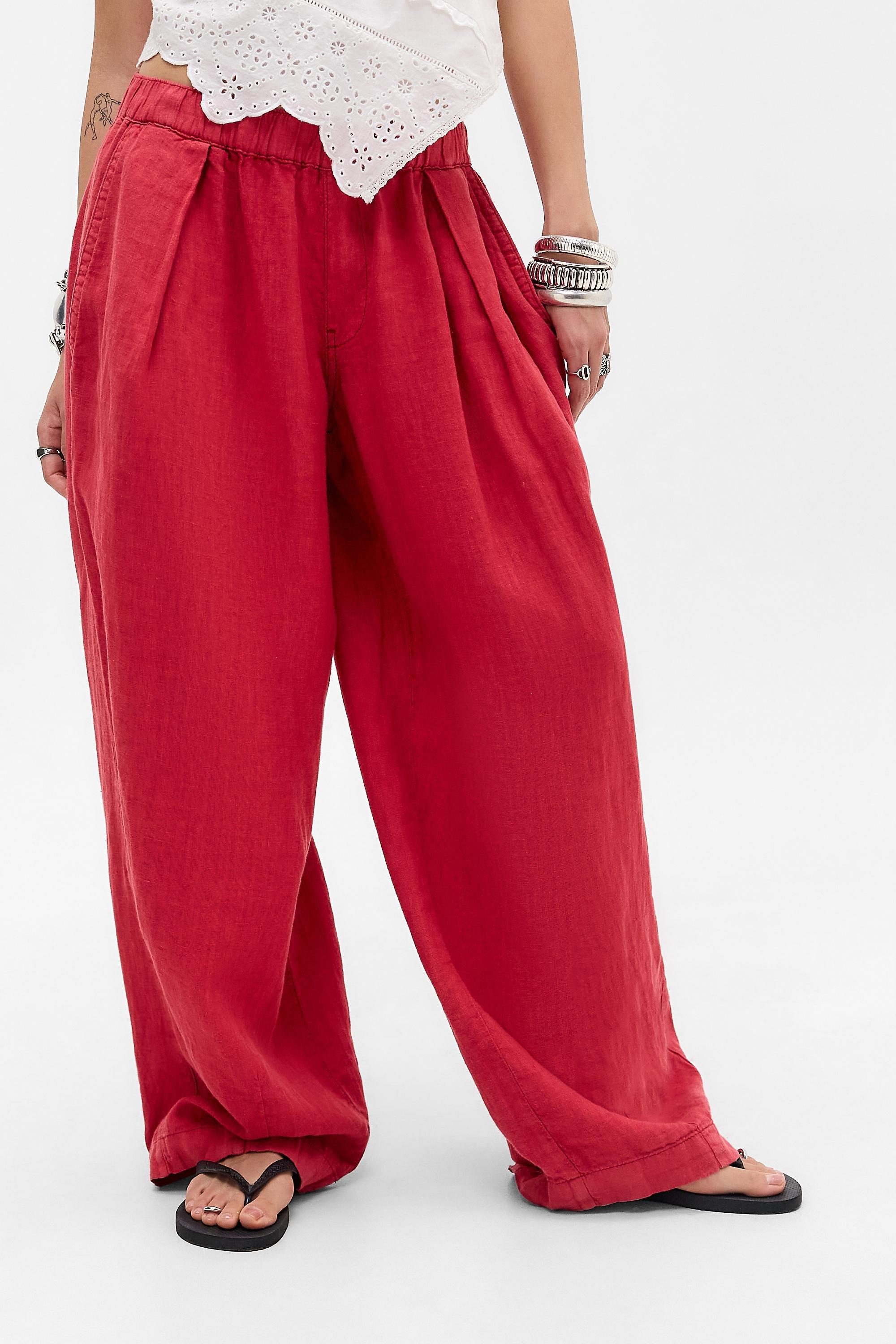 Red Bdg Bobbi Baggy Linen Cocoon Trousers, RED, medium