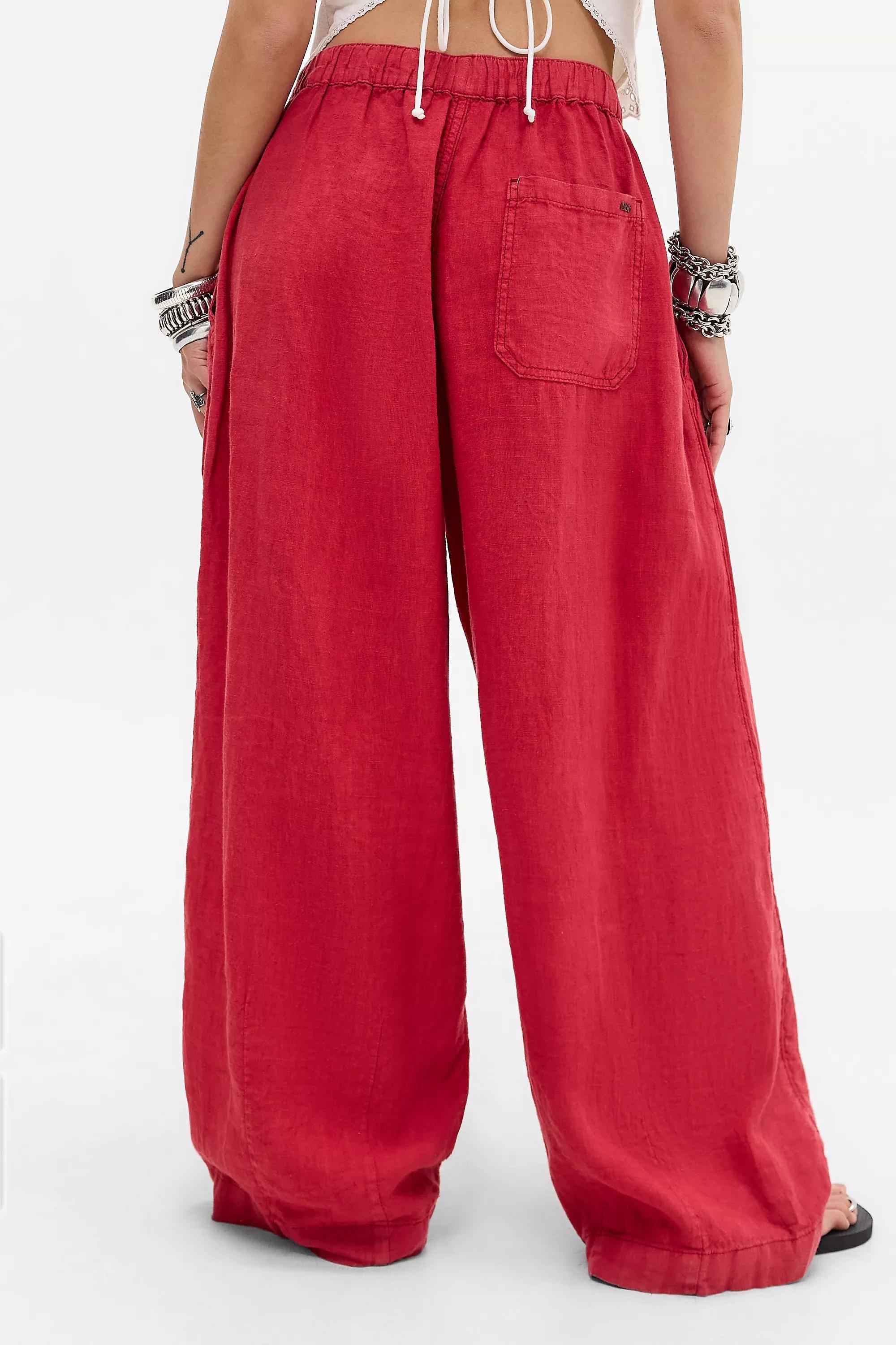 Red Bdg Bobbi Baggy Linen Cocoon Trousers, RED, medium