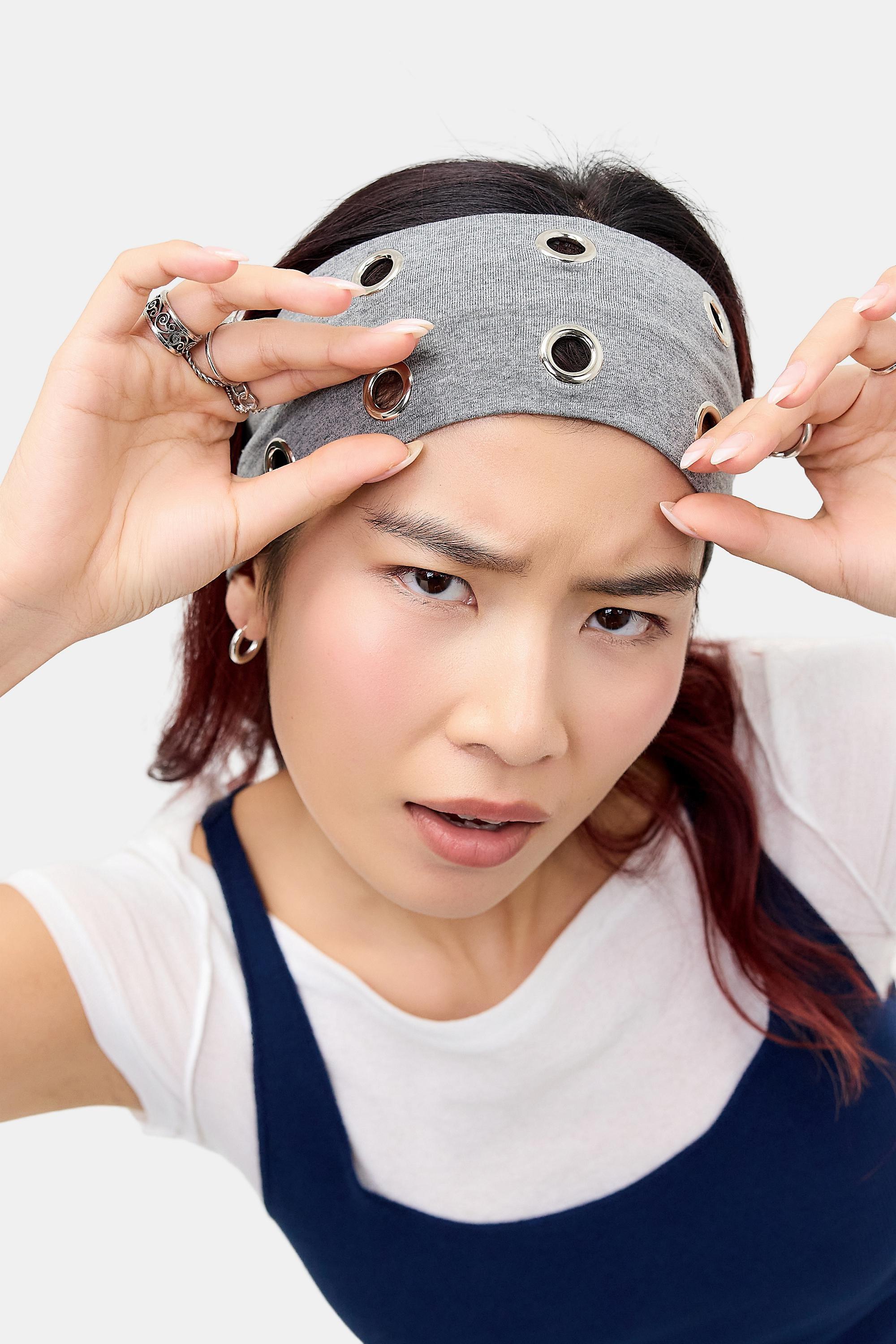 Grey Uo Eyelet Headband, GREY, large image number 0