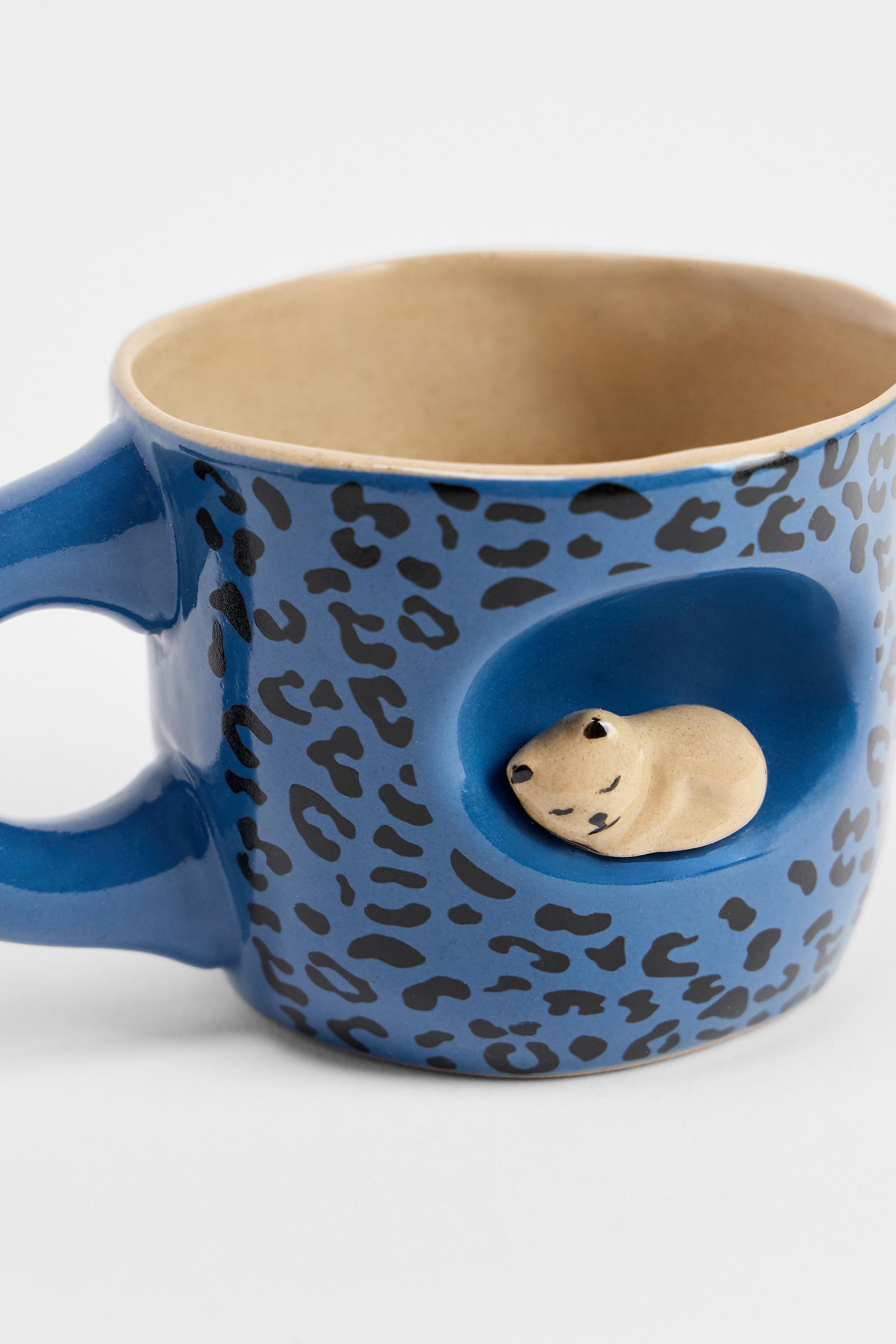 Blue Sleeping Cat Leopard Print Mug, BLUE, large image number 1