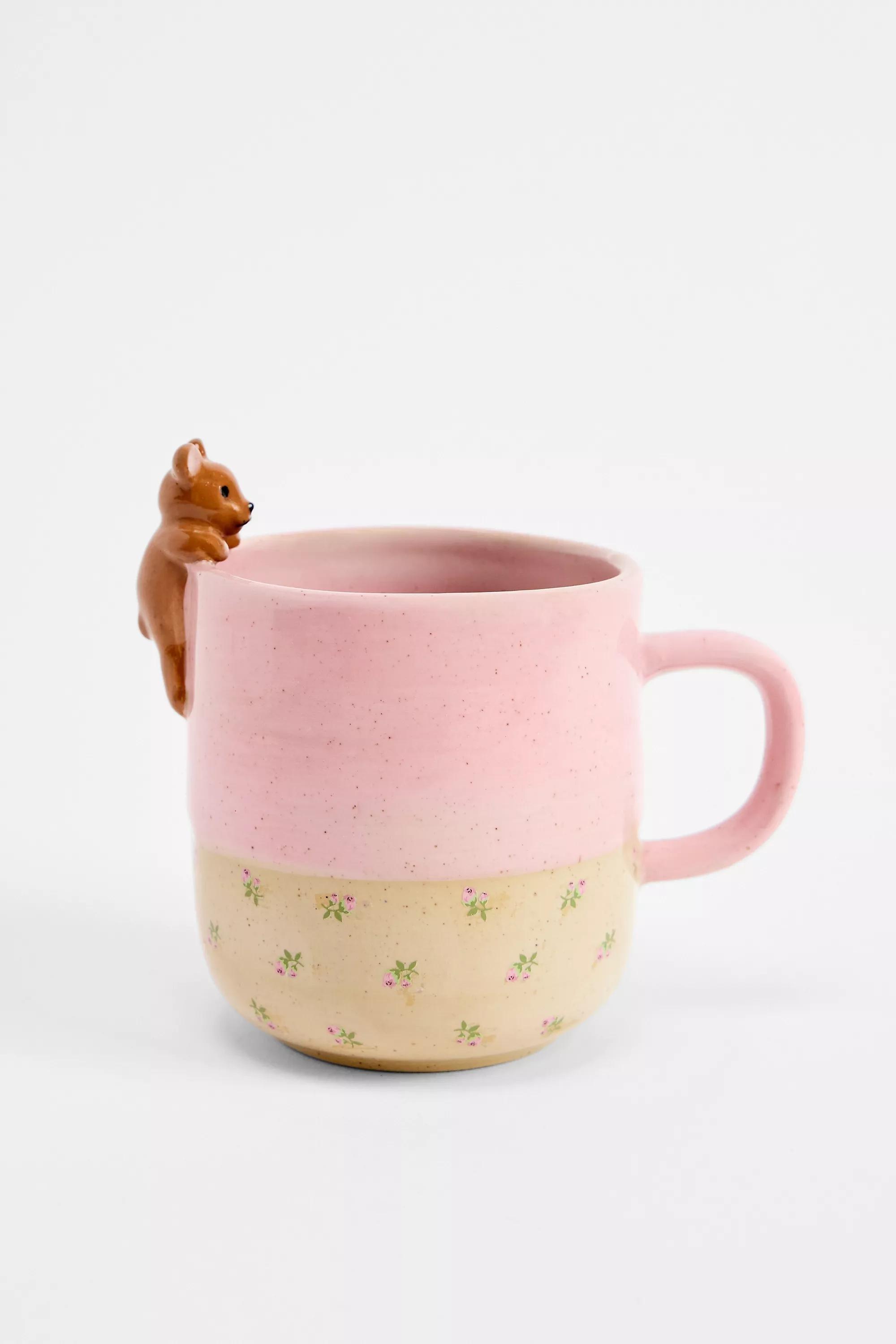 Pink Peeking Teddy Speckle Mug, PINK, medium