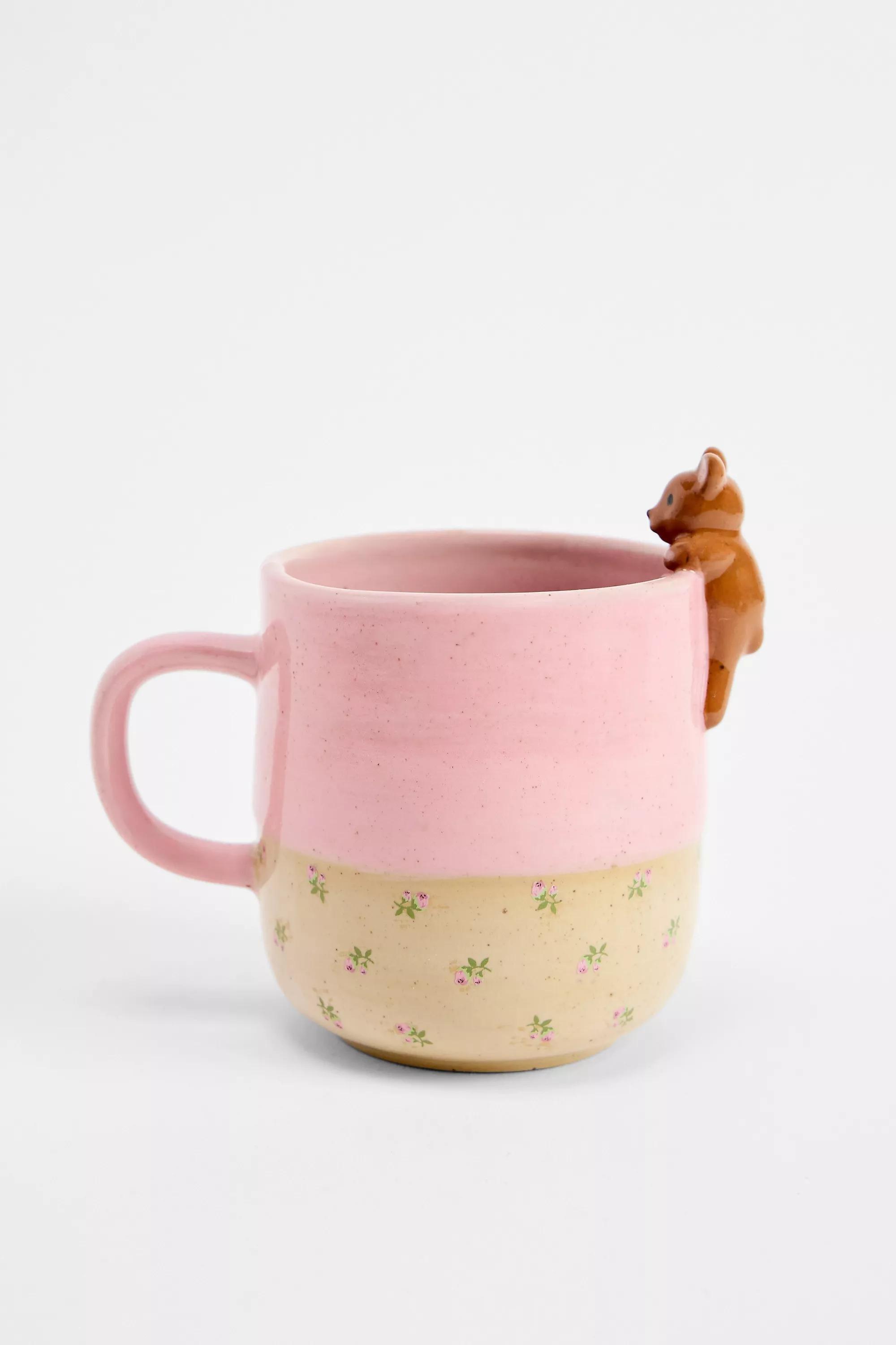 Pink Peeking Teddy Speckle Mug, PINK, medium