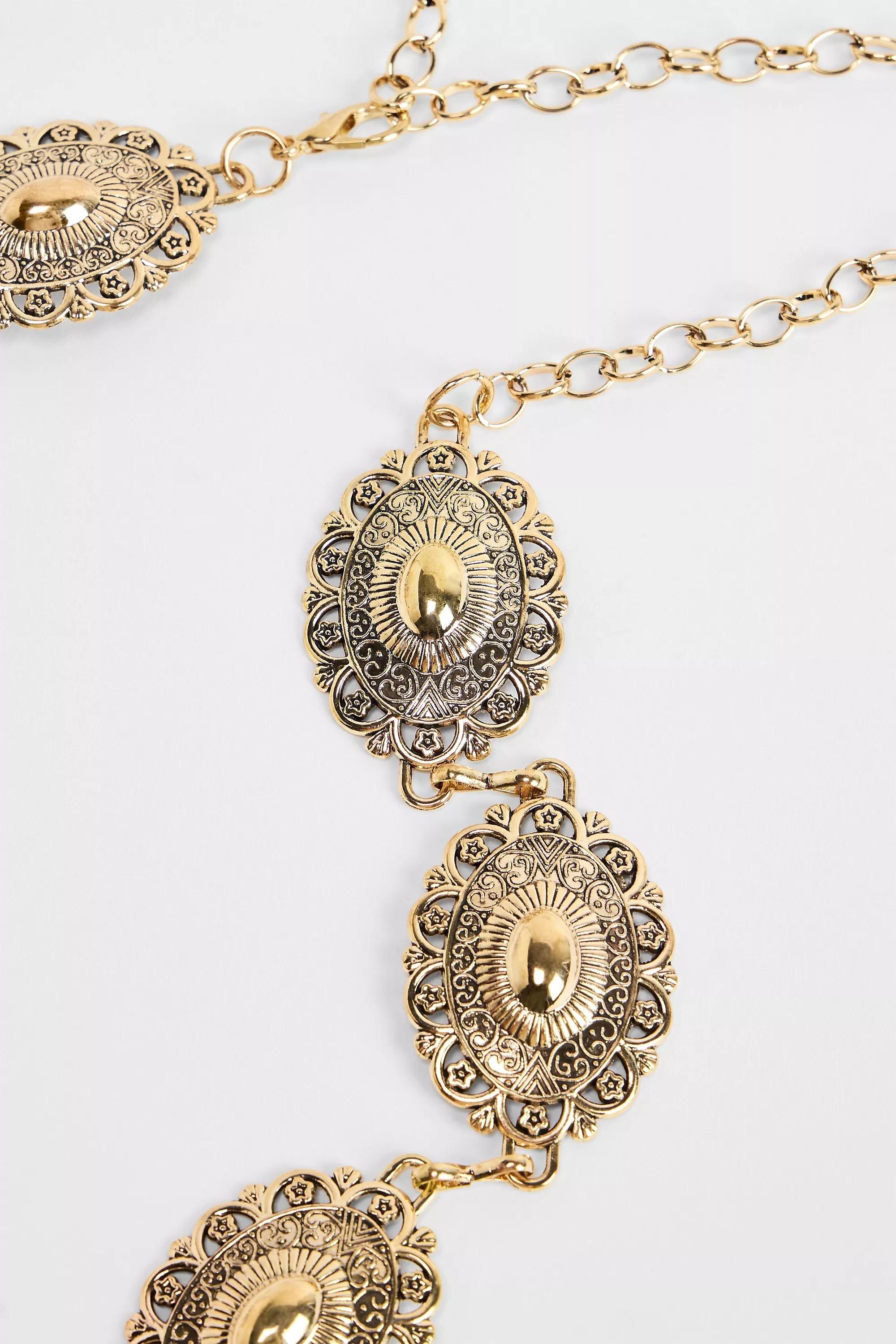 Gold Uo Large Western Disk Chain Belt, GOLD, medium