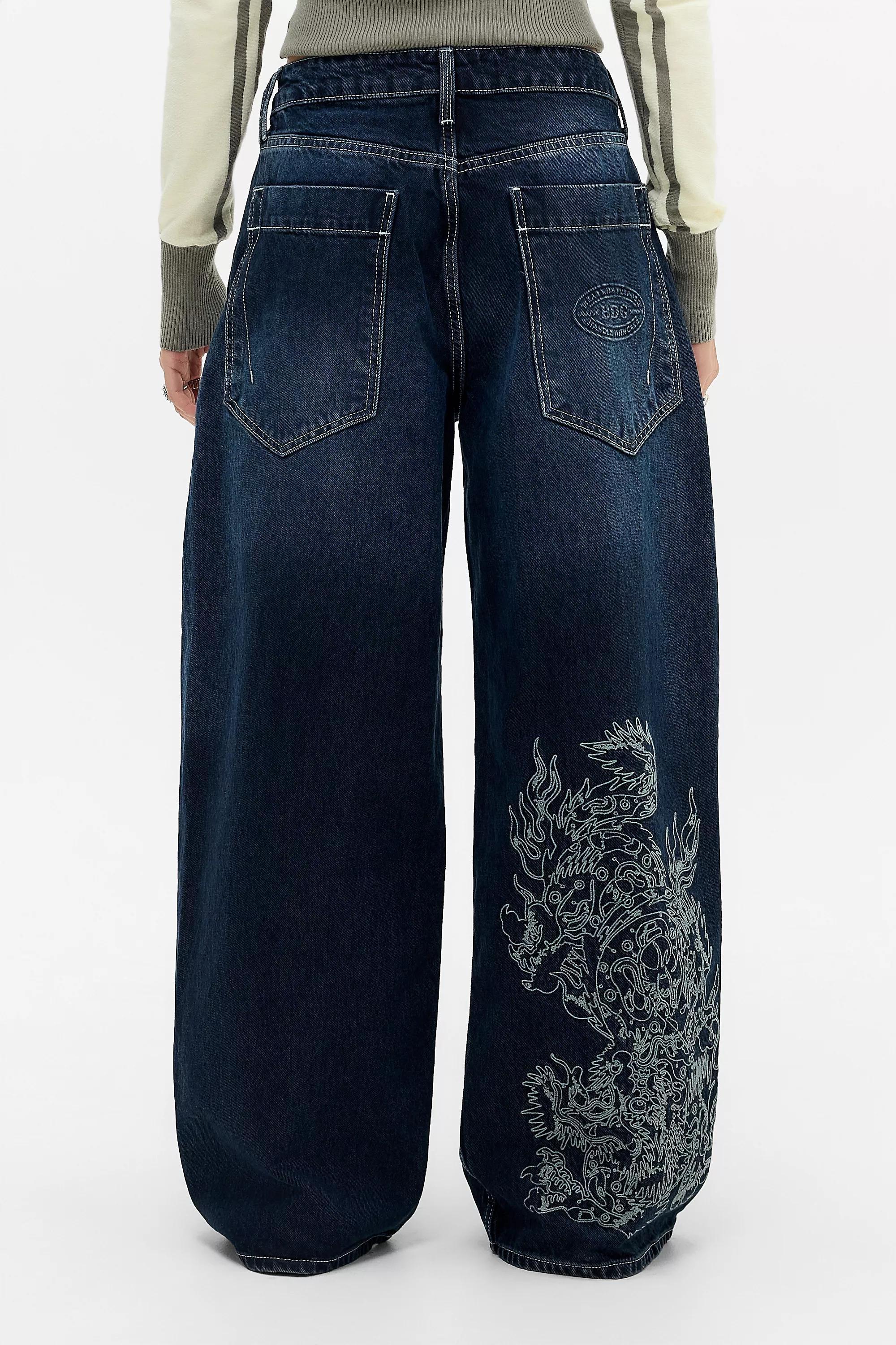 Navy Bdg Jaya Dragon Embroidered Jeans, A301_0501, large image number 0