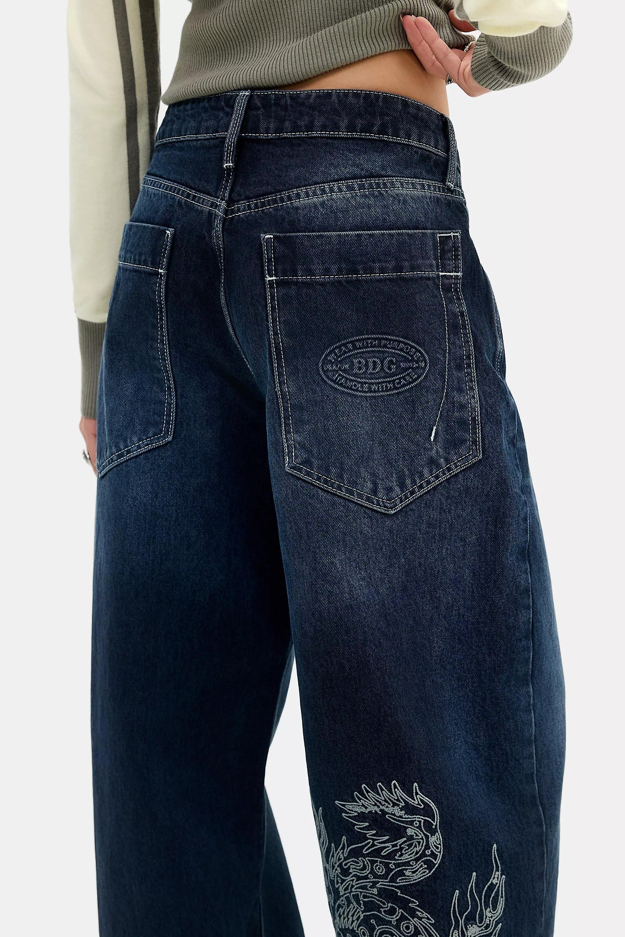 Navy Bdg Jaya Dragon Embroidered Jeans, A301_0501, large image number 2