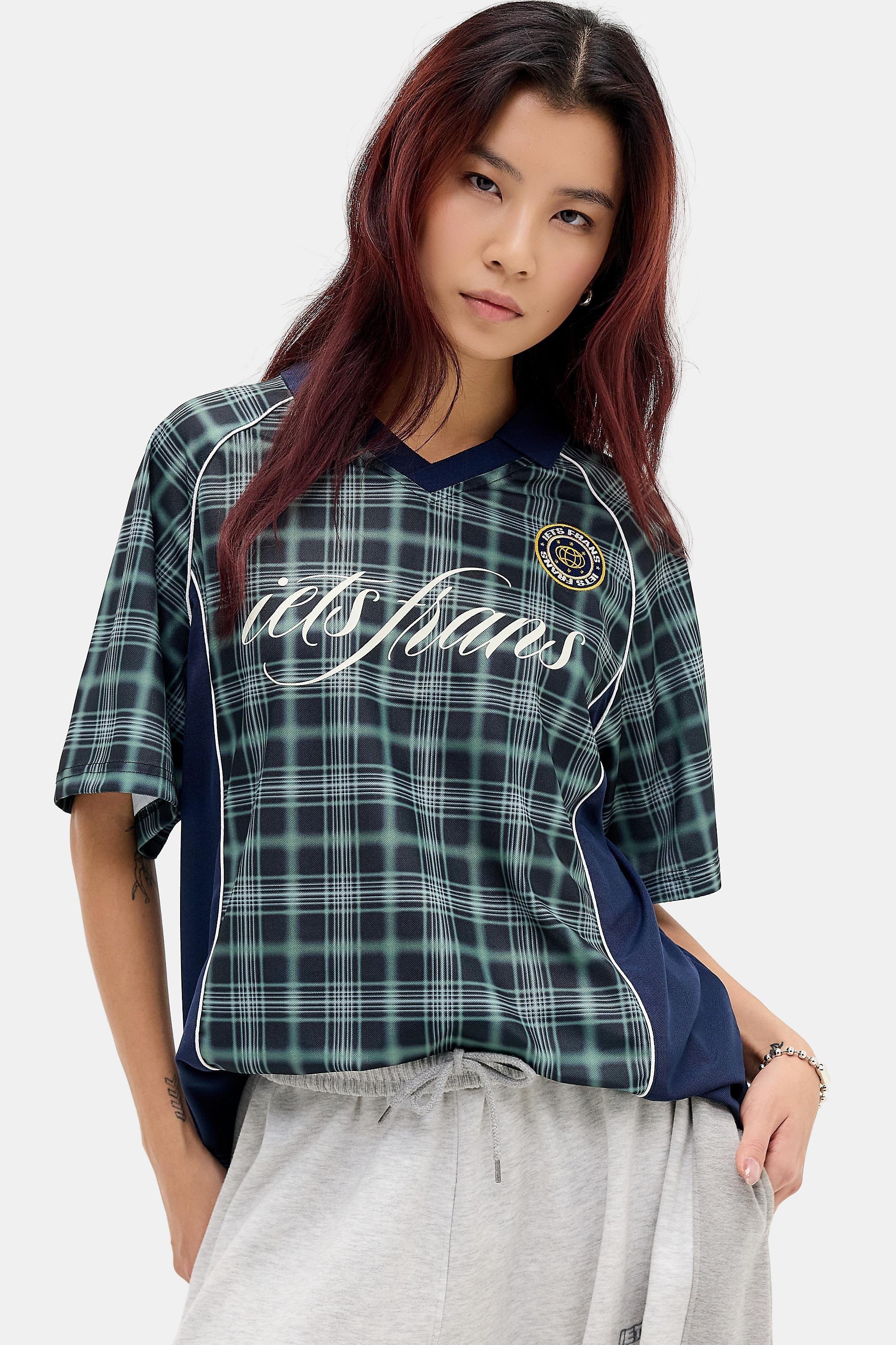 Navy Iets Frans... Check Boyfriend Football T-Shirt, NAVY, large image number 0