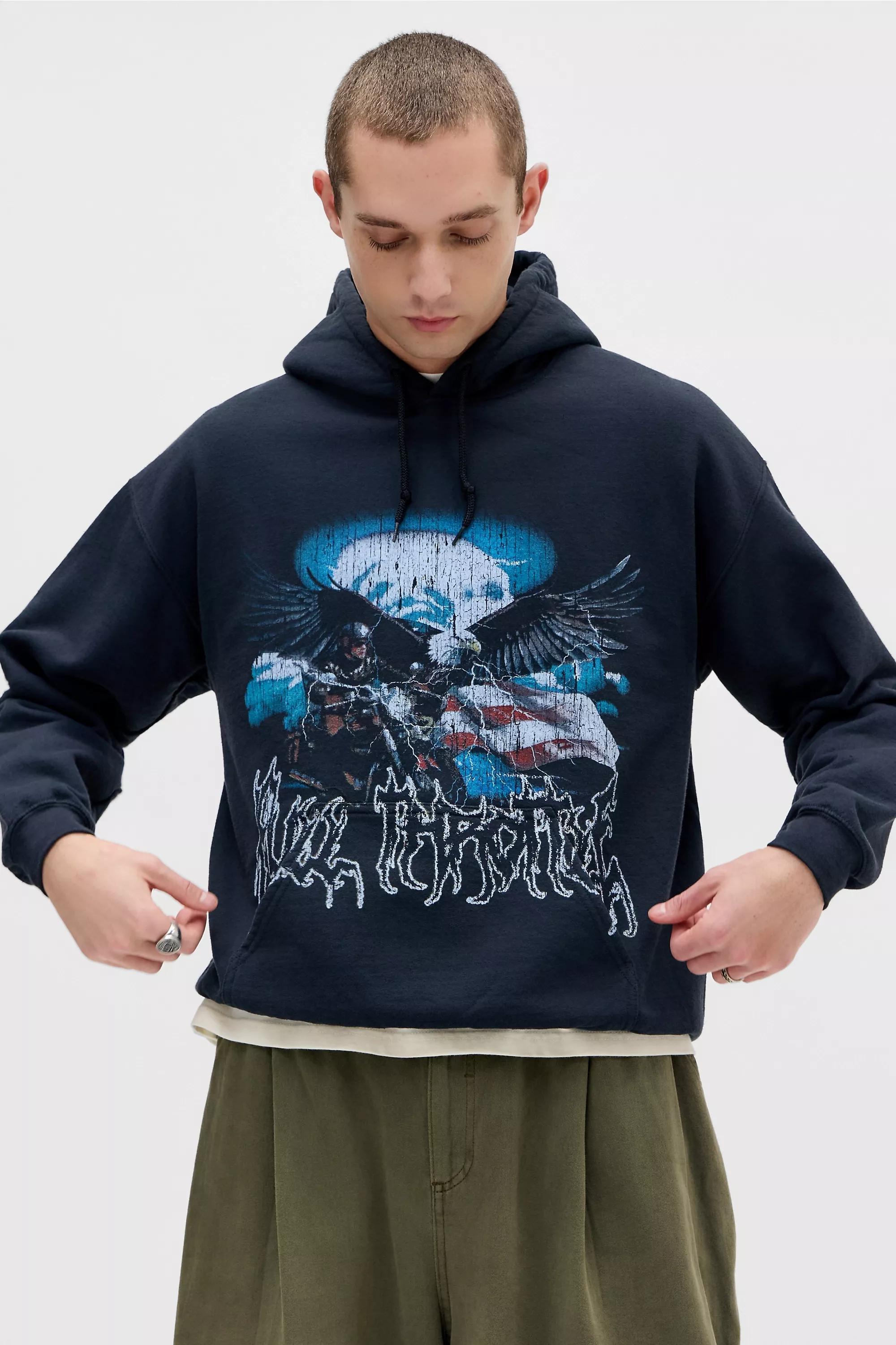 Black Uo Sun bleach Eagle Hoodie, BLK, large image number 0