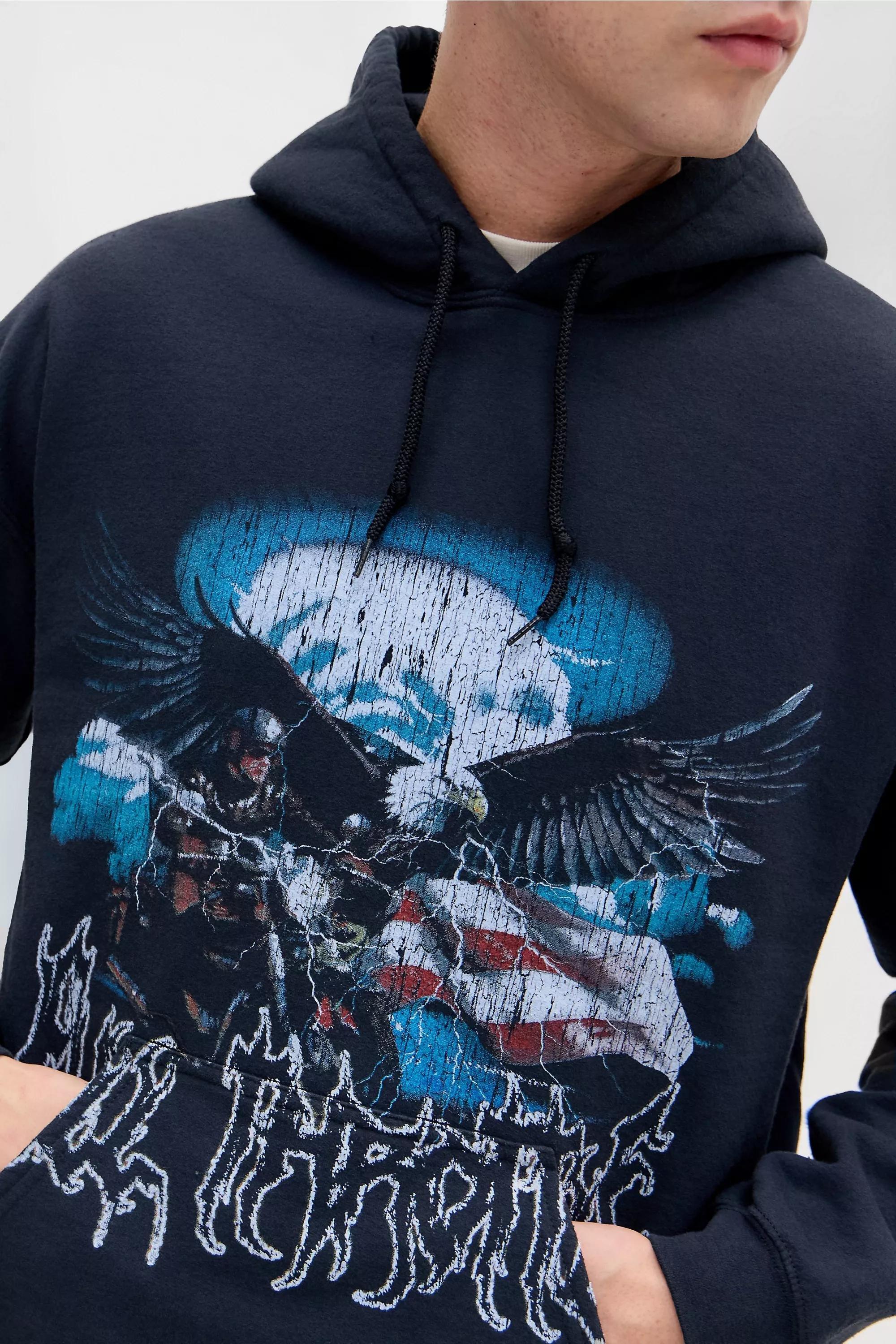 Black Uo Sun bleach Eagle Hoodie, BLK, medium