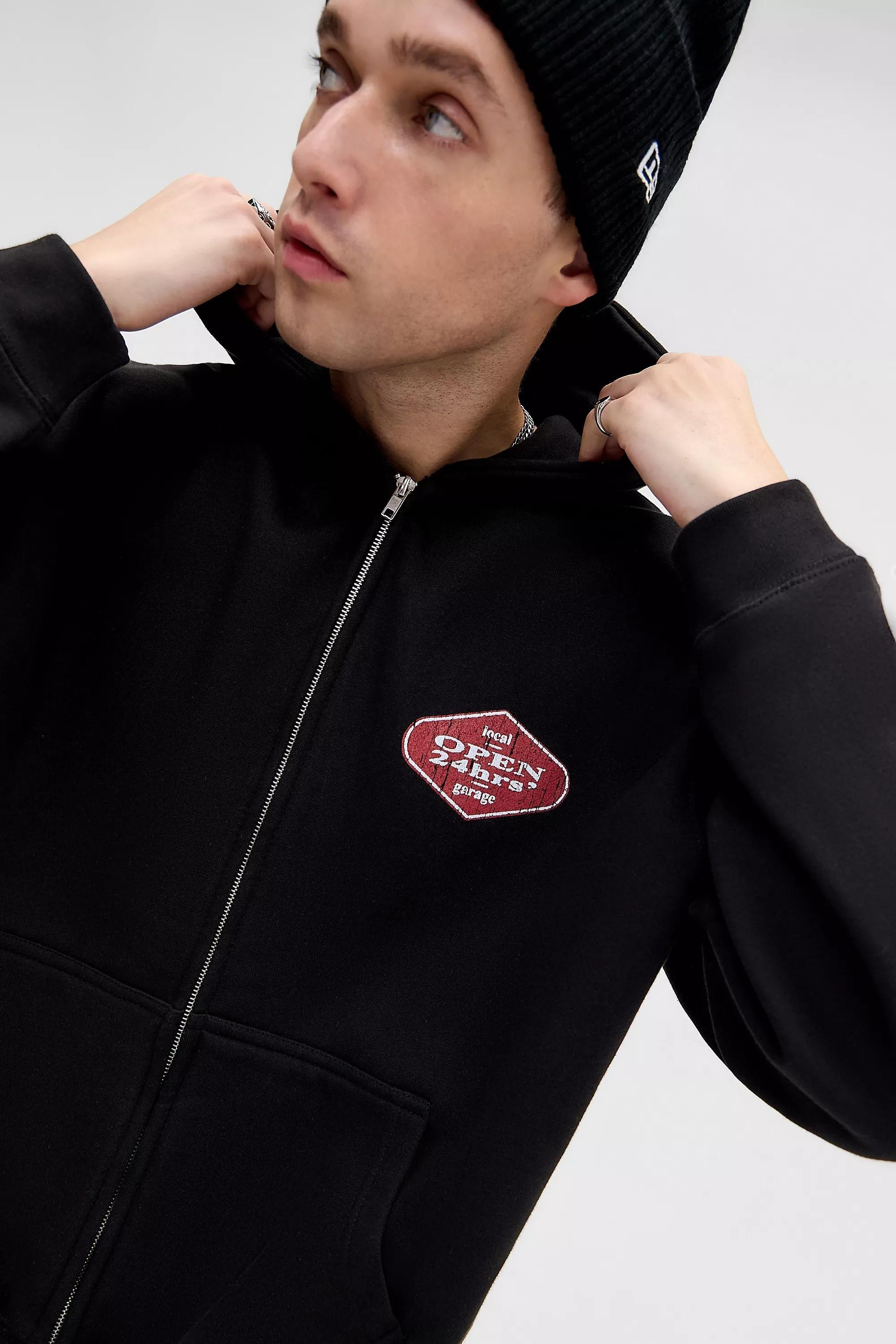 BLACK UO Black Auto Repair Zip-Through Hoodie, BLK, large image number 1