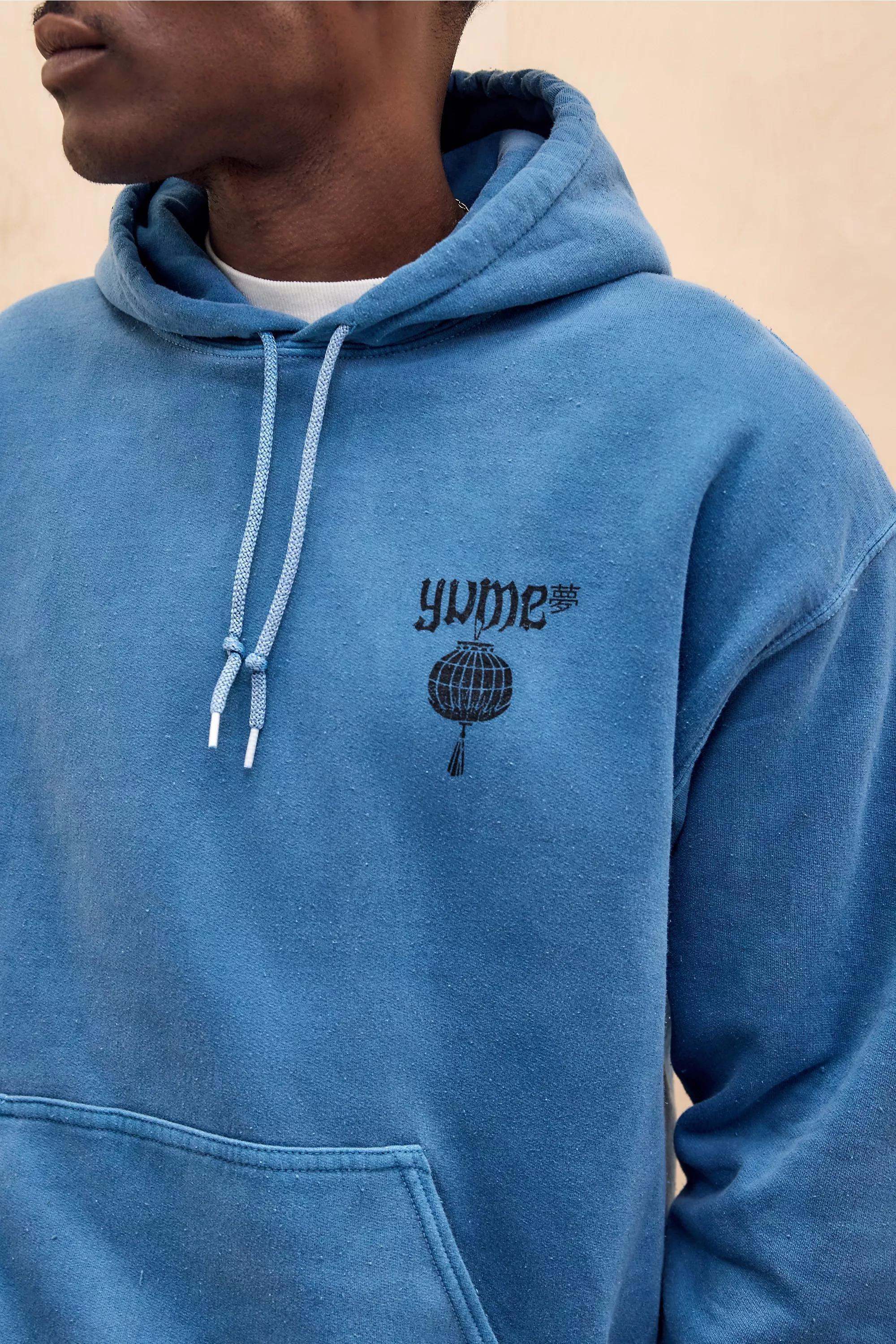 BLUE UO Blue Japan Floral Hoodie, BLUE, medium