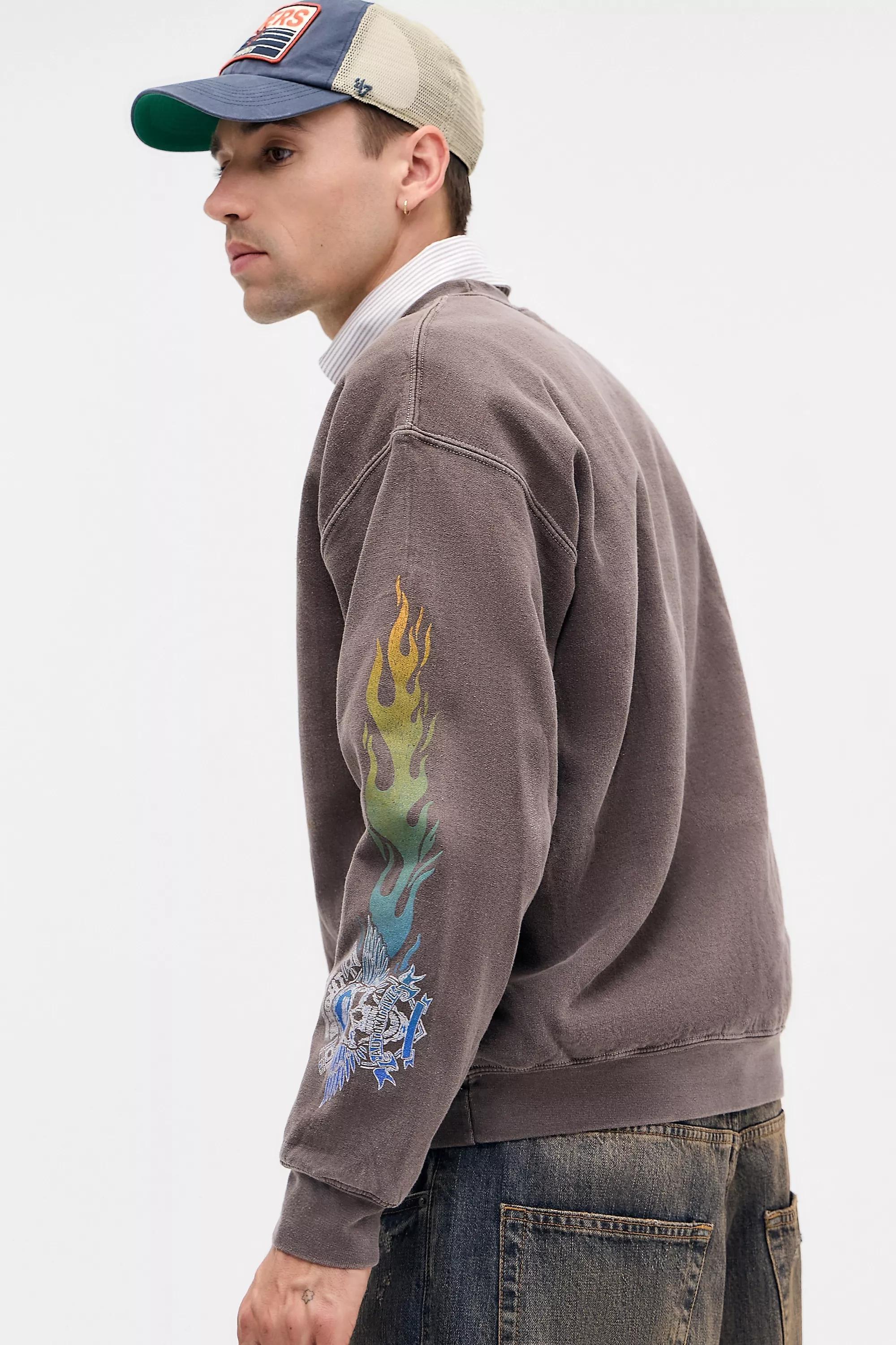 BROWN UO Brown Grunge Flame Sweatshirt, BRN, large image number 2