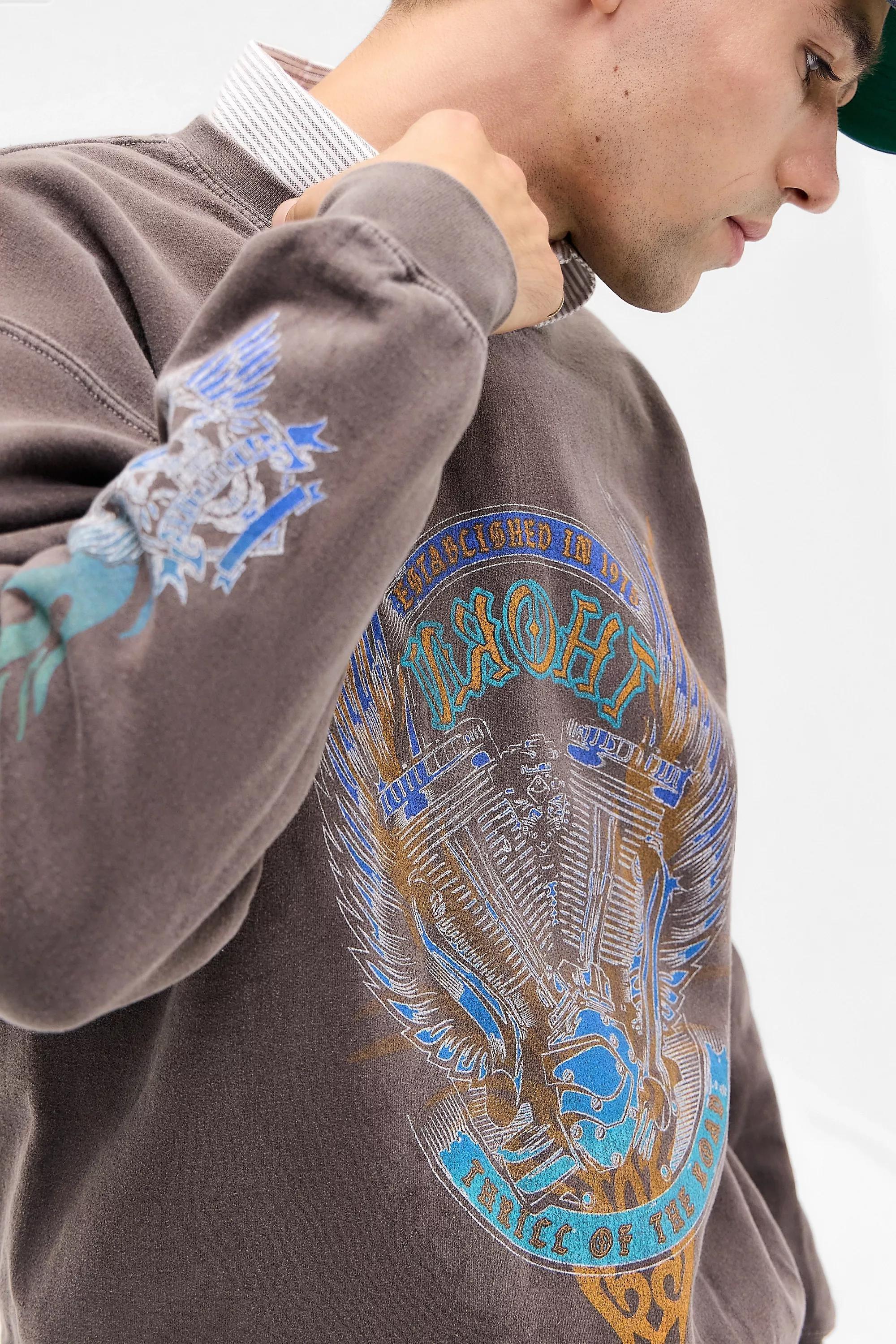 BROWN UO Brown Grunge Flame Sweatshirt, BRN, large image number 3