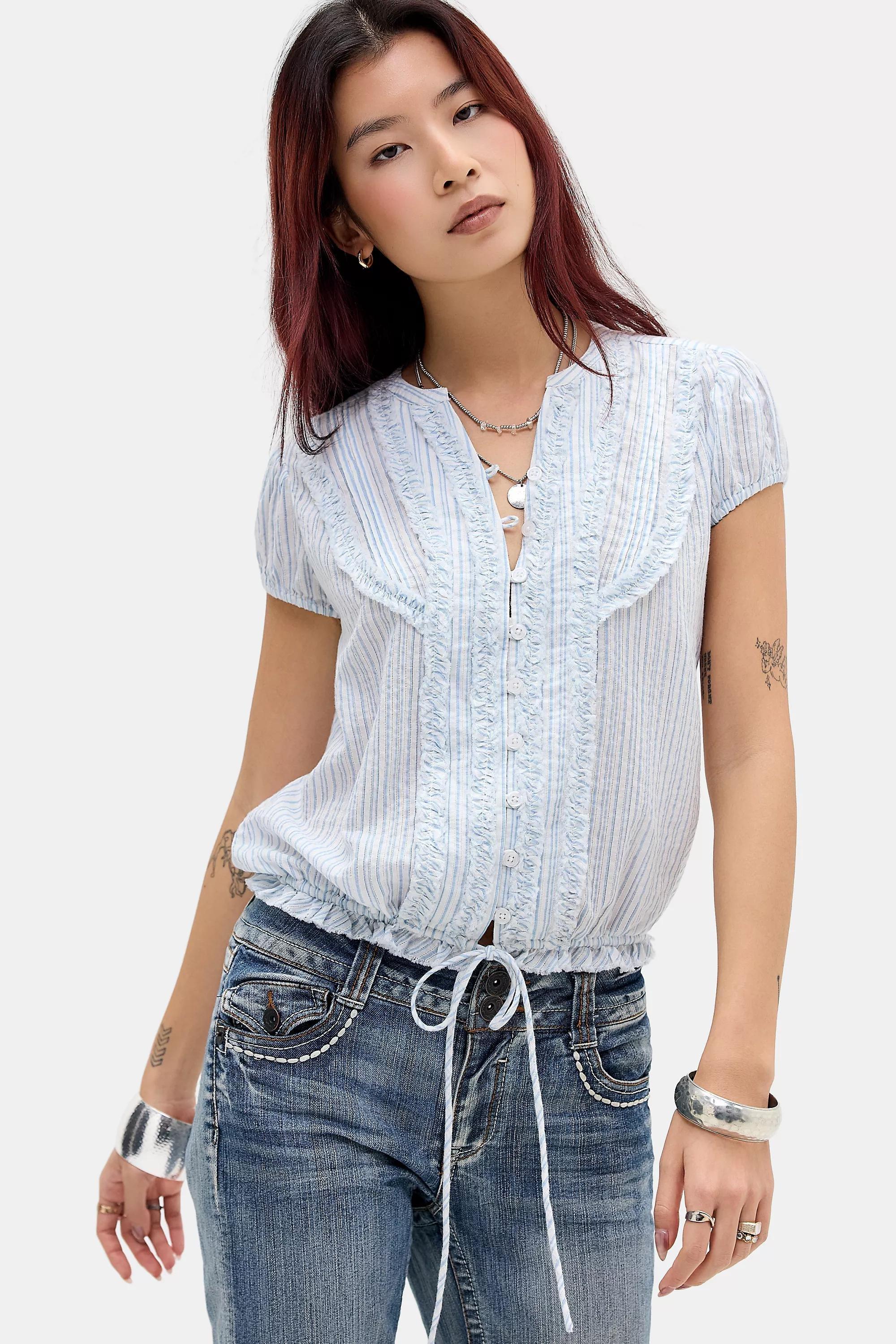 WHITE Kimchi Blue Devon Stripe Blousson Blouse, WHT, large image number 0