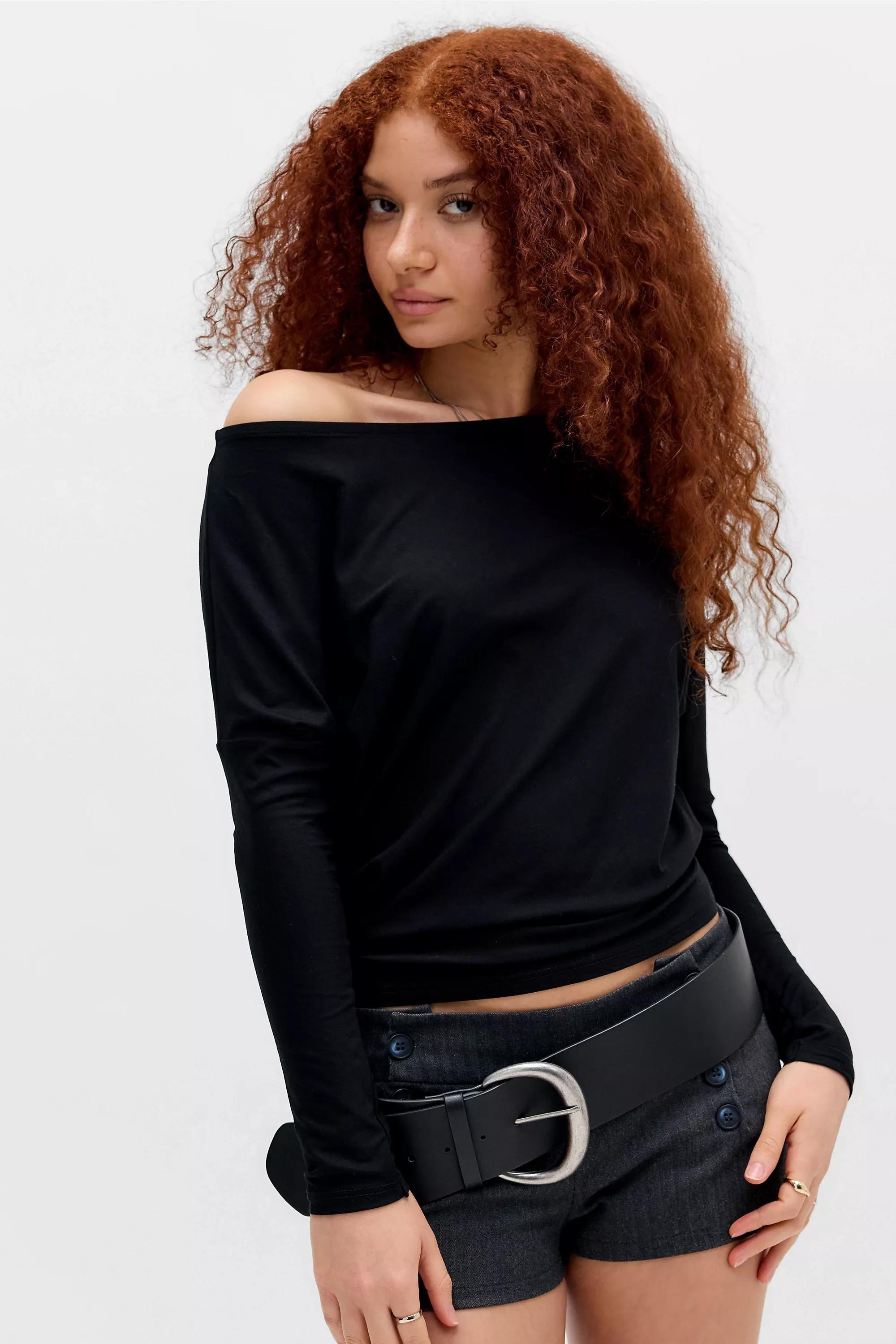 Black Silence + Noise Livia Off-Shoulder T-Shirt, BLK, large image number 0