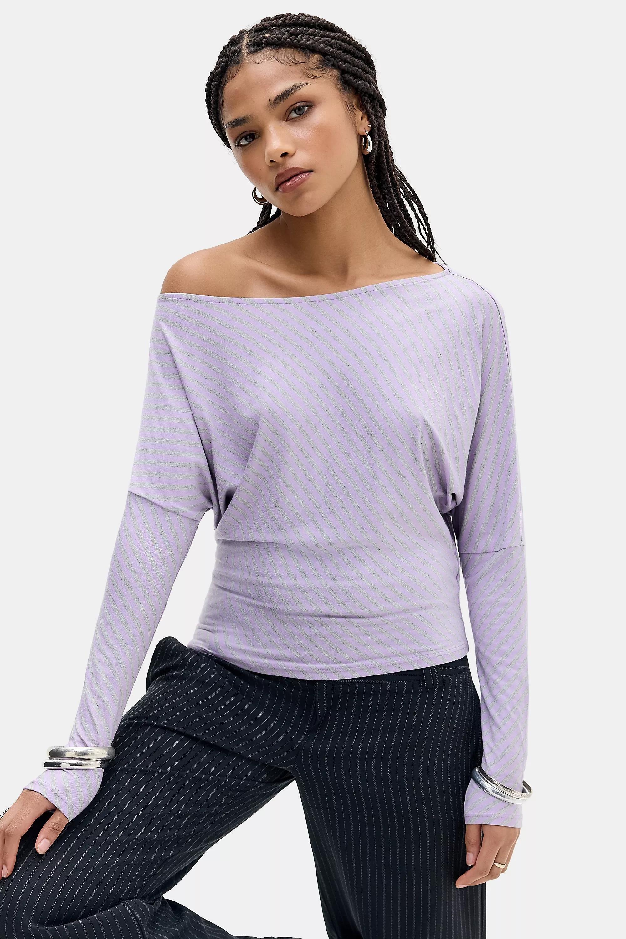 Purple Silence + Noise Livia Off-Shoulder T-Shirt, LILAC, large image number 0