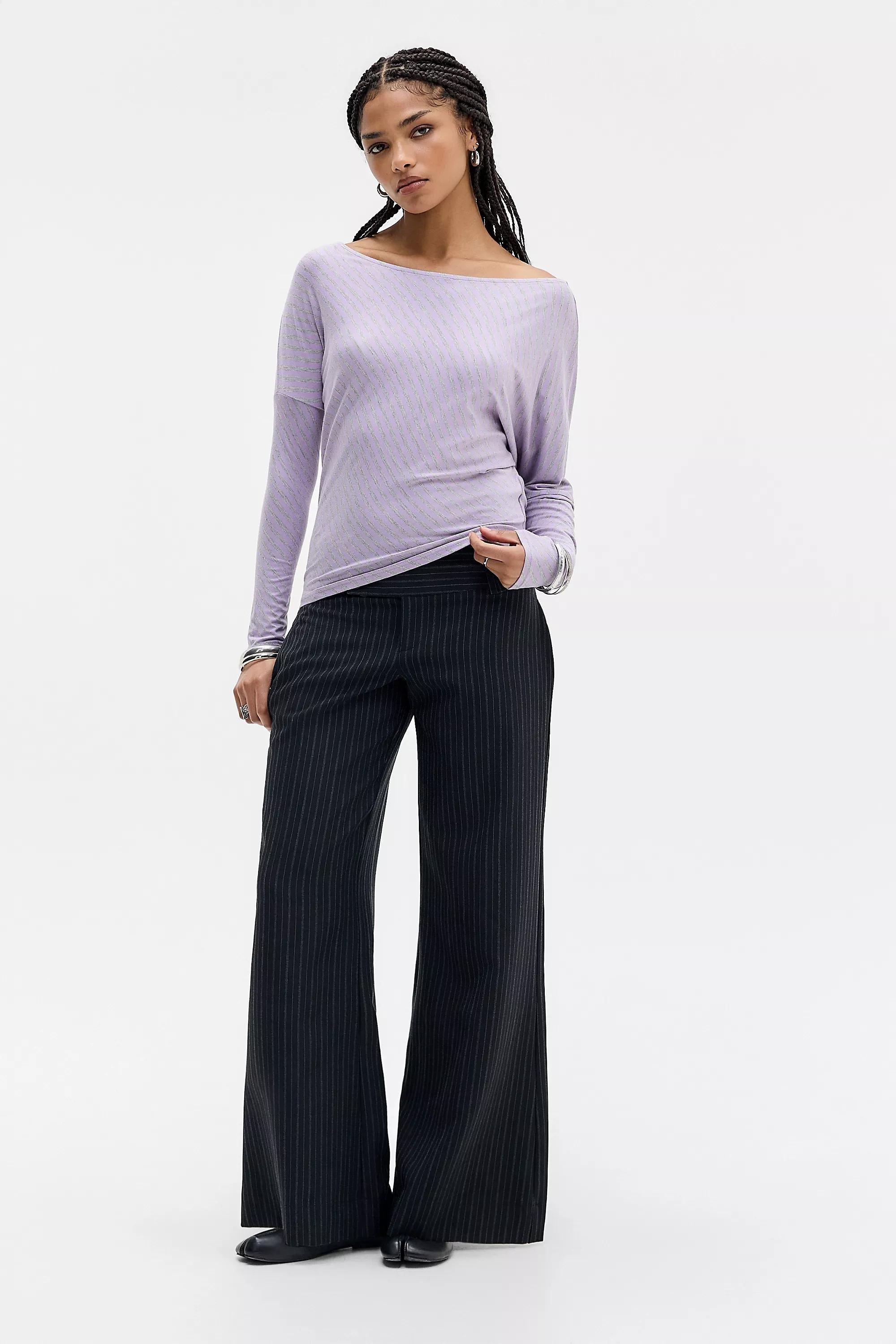 Purple Silence + Noise Livia Off-Shoulder T-Shirt, LILAC, large image number 2