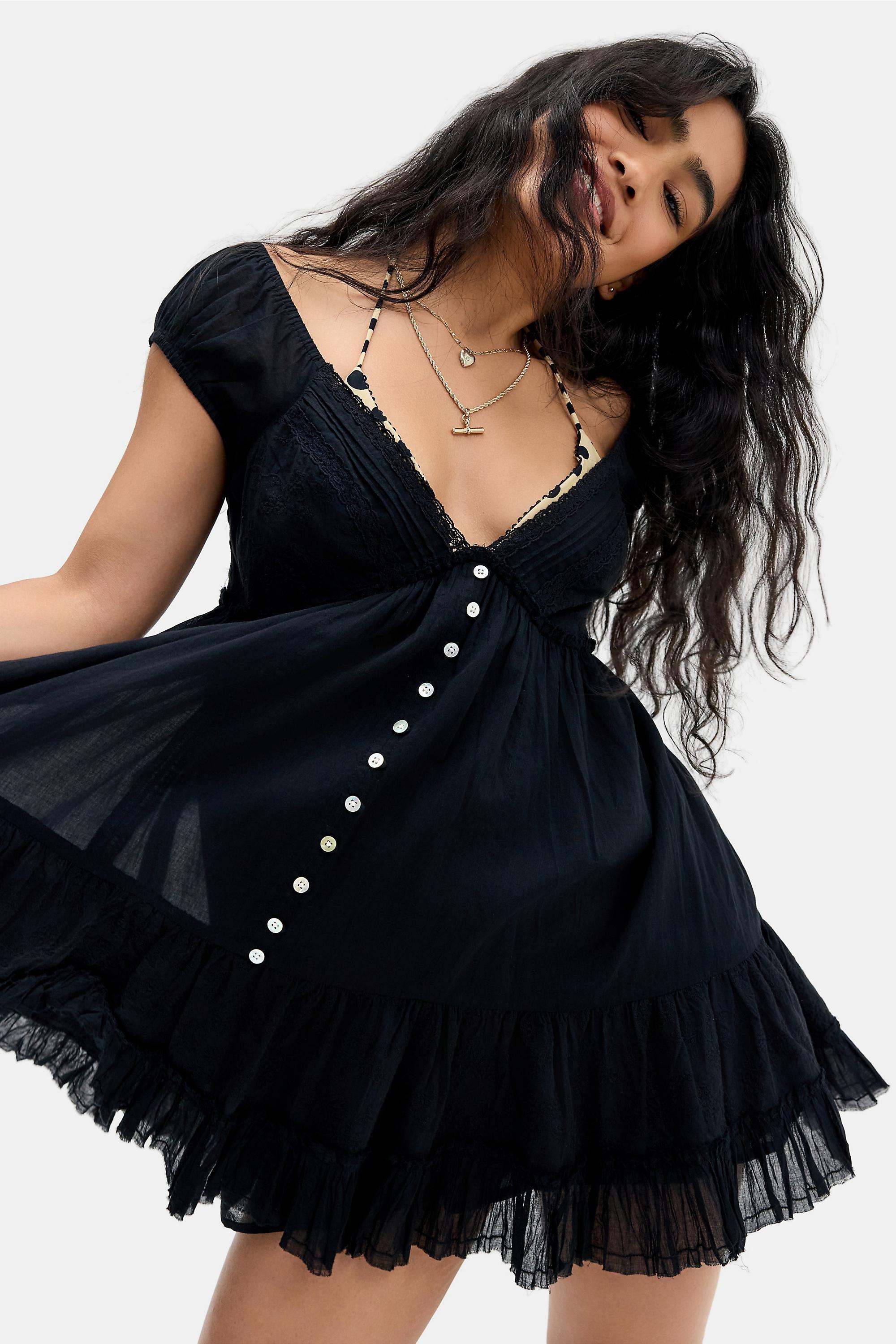 Black Kimchi Blue Belle Prairie Romper, BLK, medium