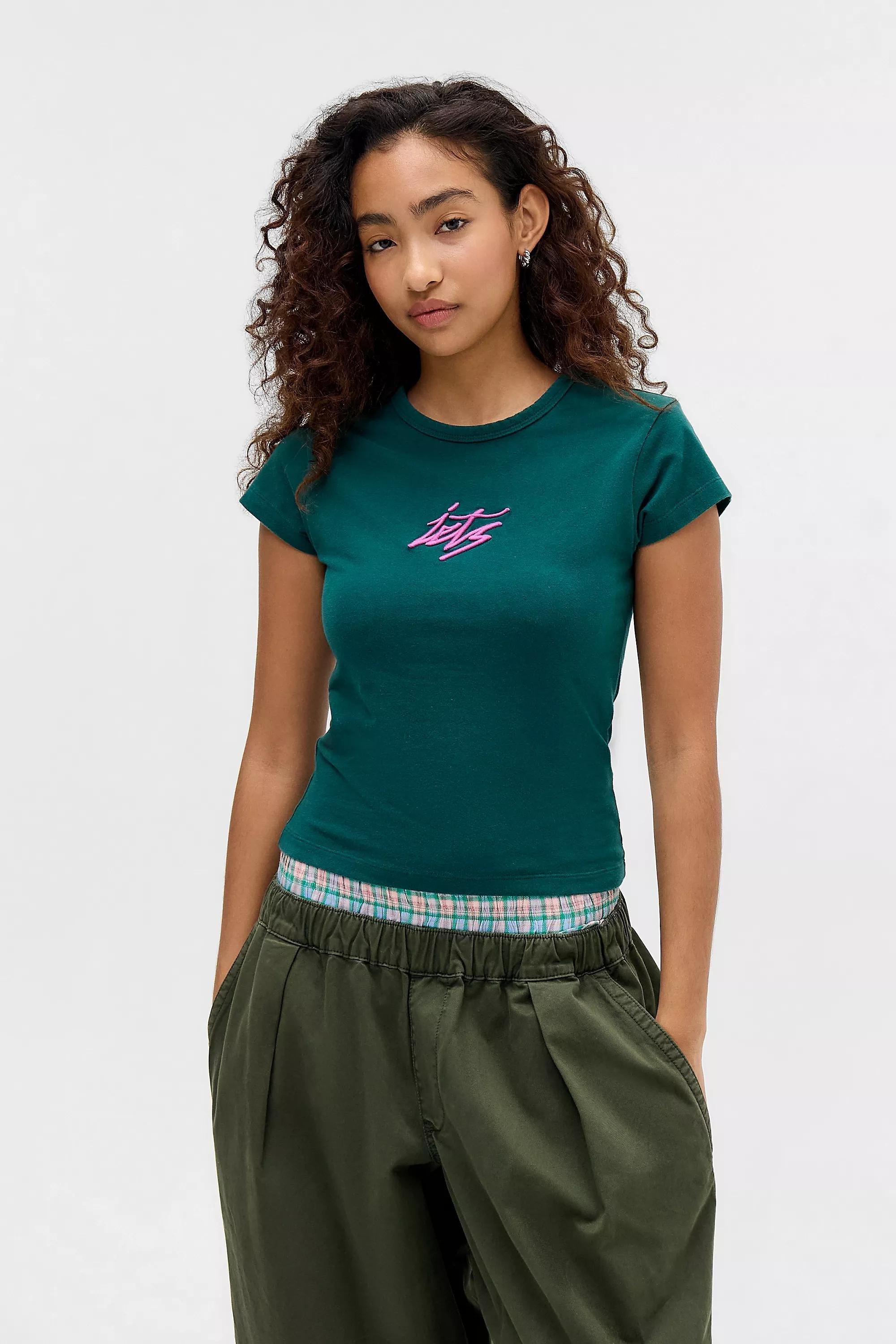 Green iets frans... Script Logo Cap Sleeve T-Shirt, D GREEN, large image number 0