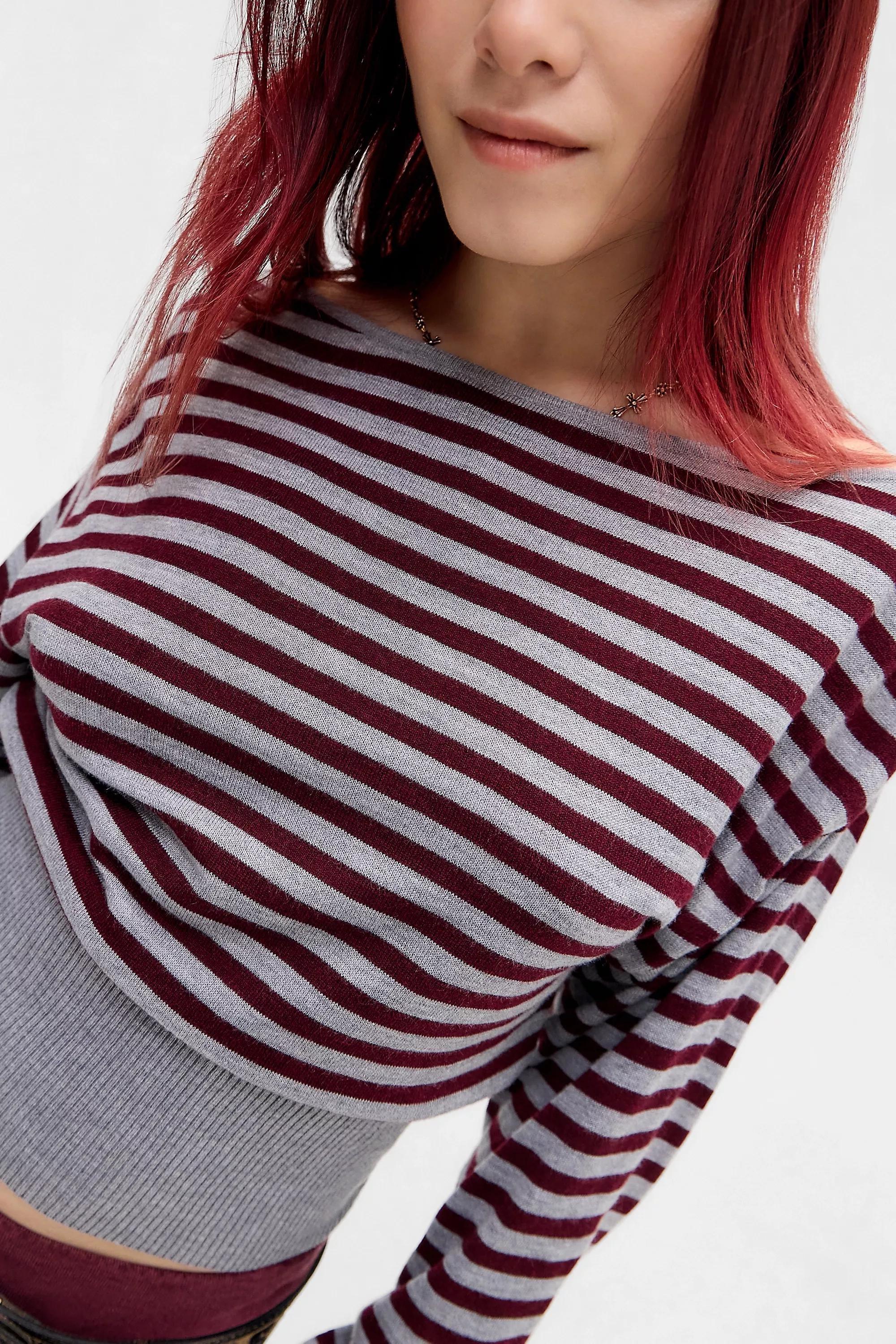 Grey Stripe Uo Bailey Long Sleeve Top, A301_0541, large image number 1