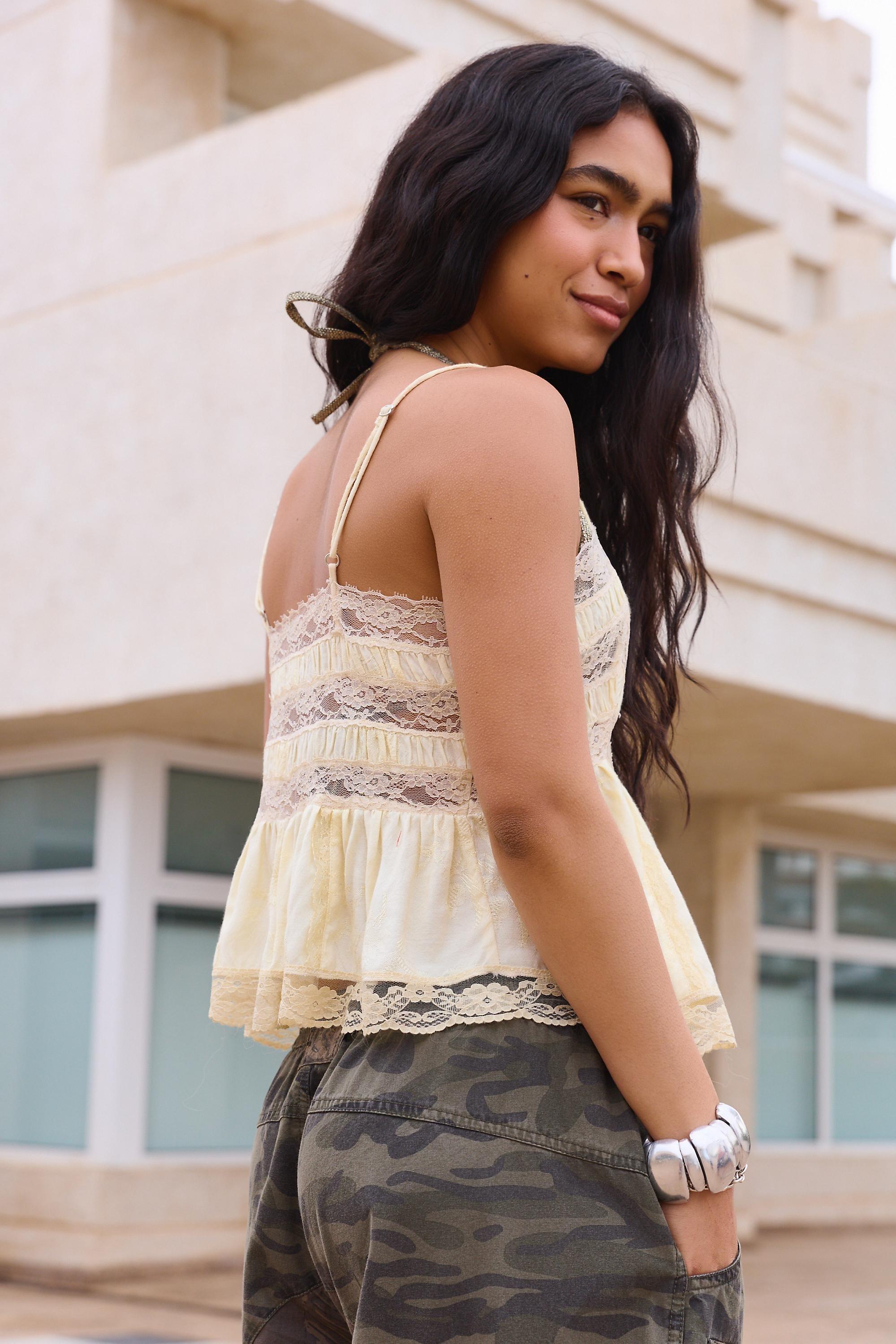 Yellow Kimchi Blue Tabby Lingerie Tank Top, YEL, large image number 4