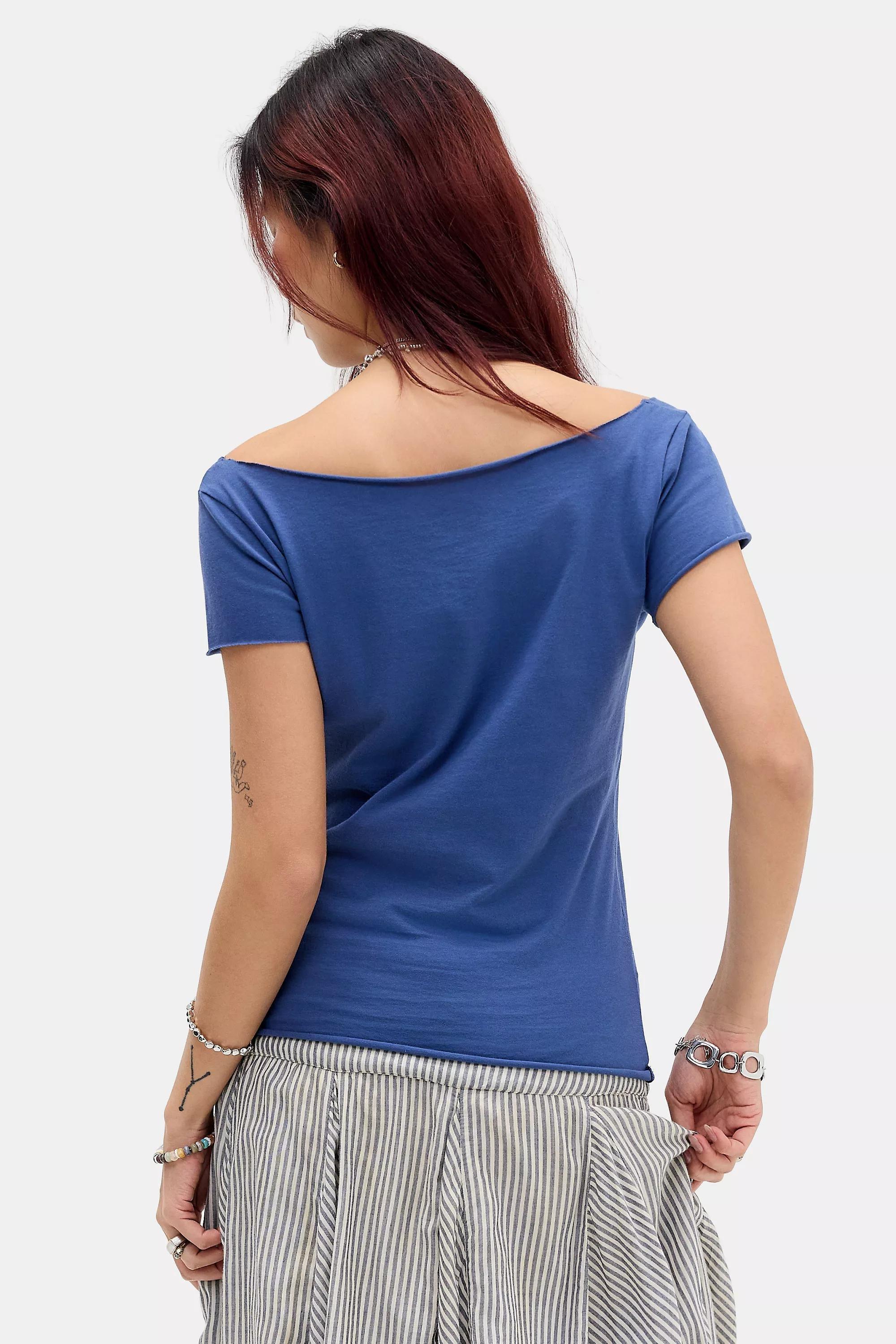 Blue Bdg Wide Neck T-Shirt, BLUE, large image number 3