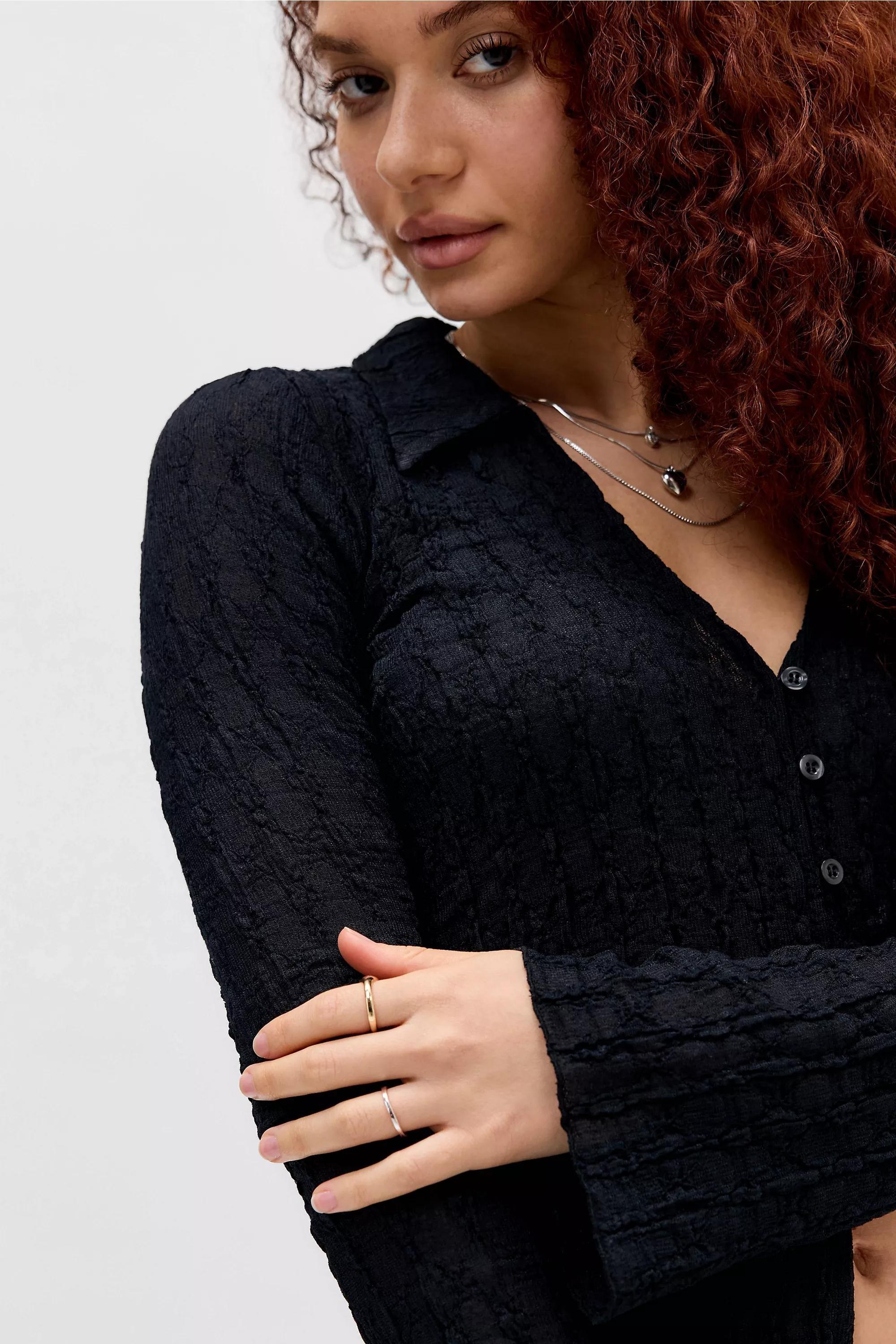 Black Kimchi Blue Maisie Textured Shirt, BLK, large image number 1