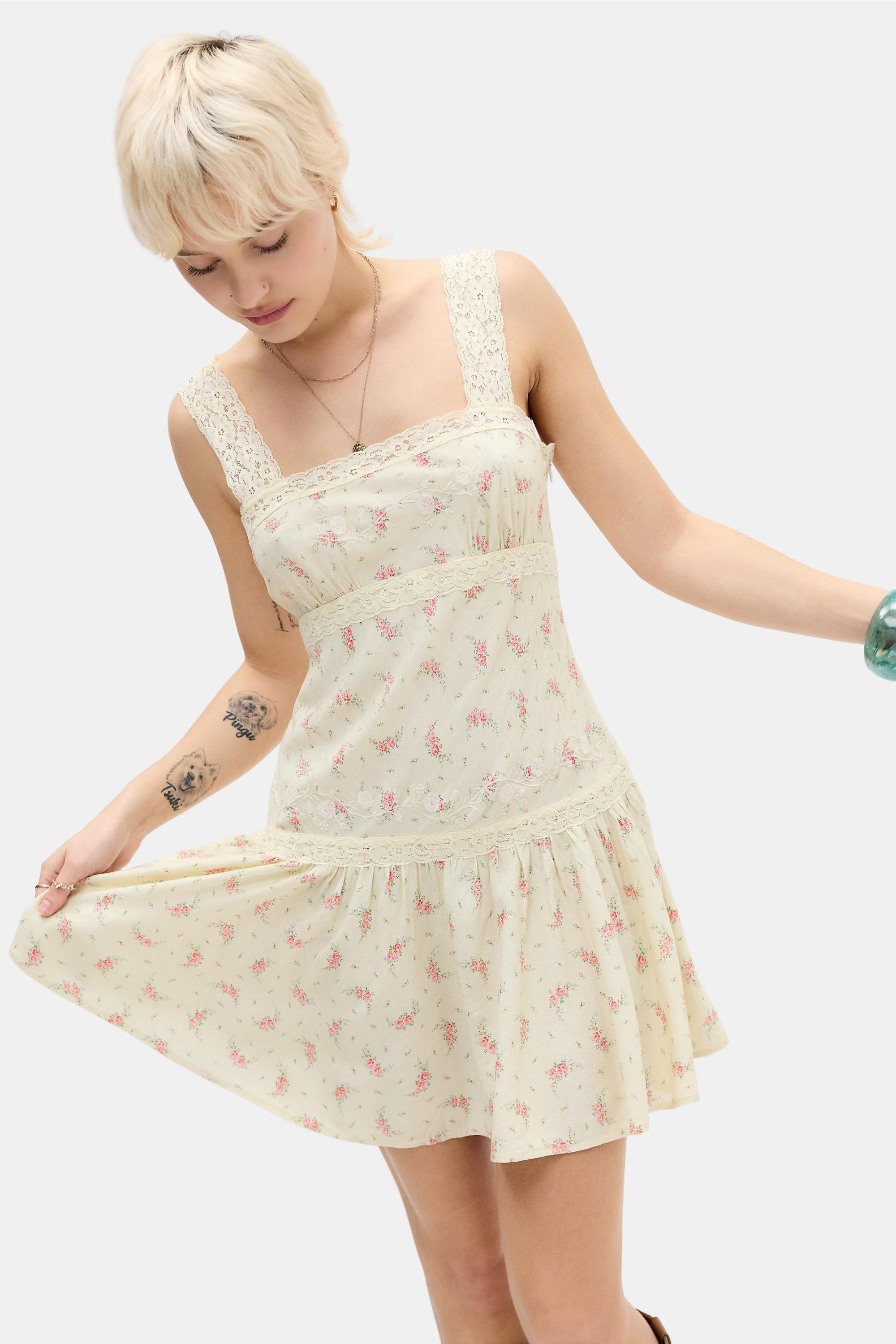 Yellow Light Before Dark Sen Ditsy Mini Dress, YEL, medium