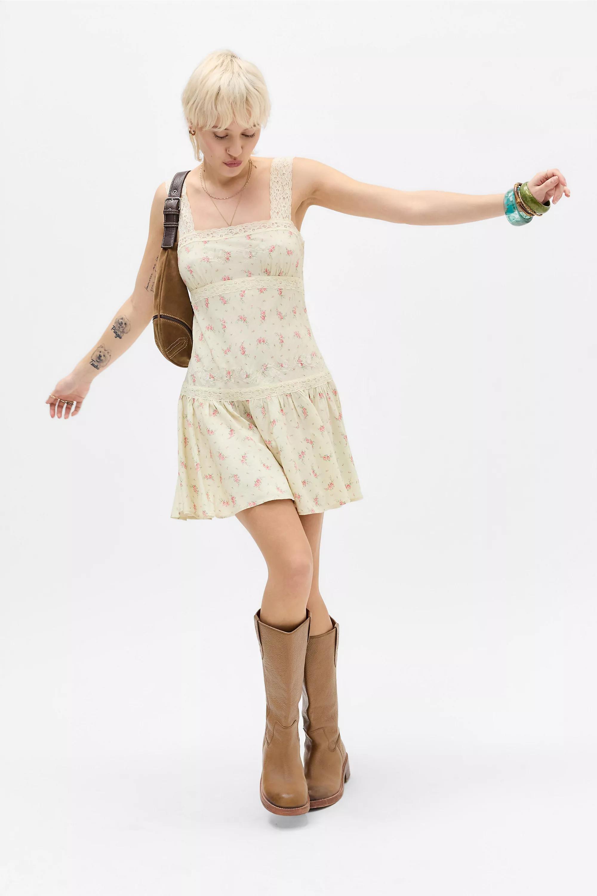 Yellow Light Before Dark Sen Ditsy Mini Dress, YEL, medium