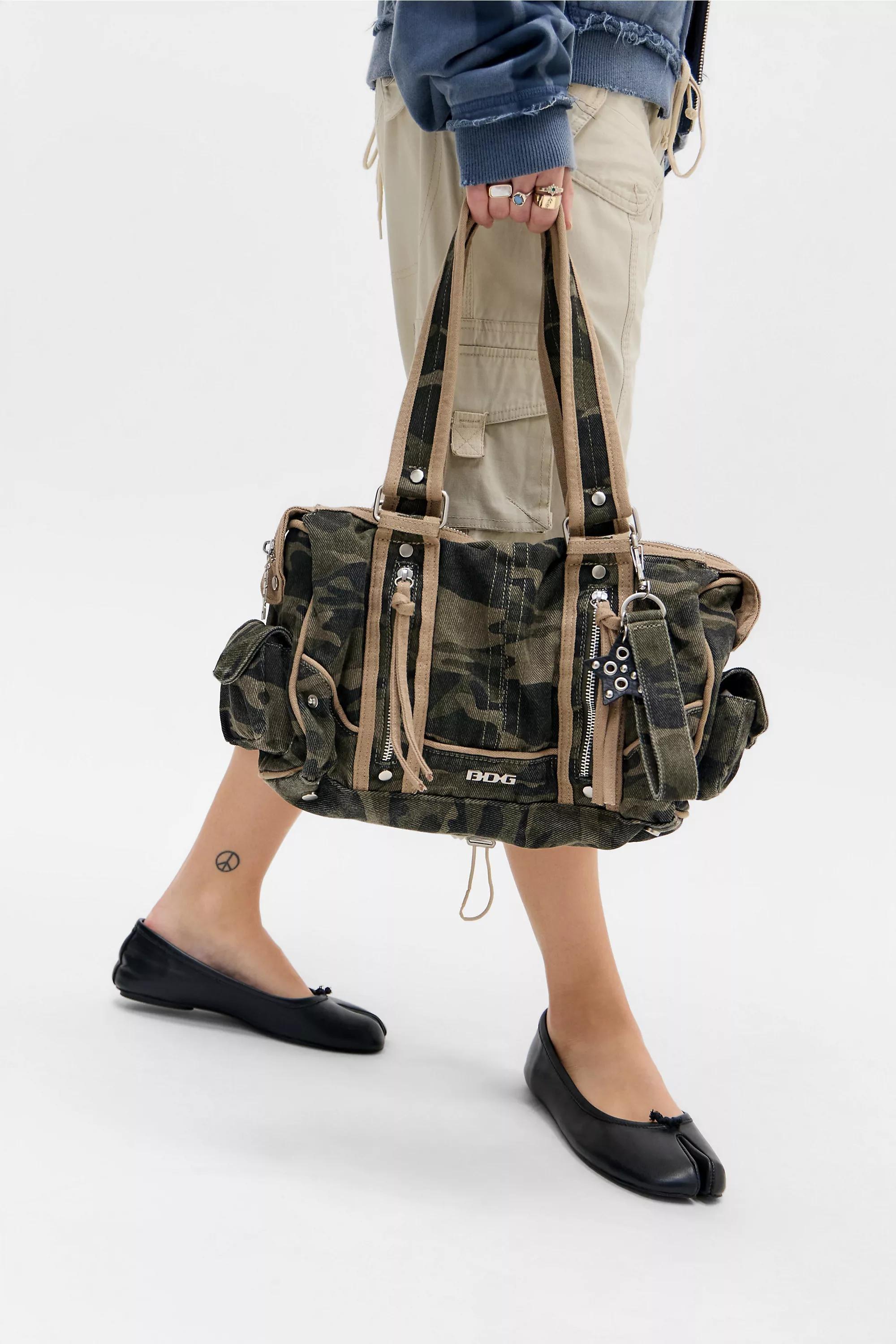 Khaki Bdg Mixed Media Canvas Shoulder Bag, KHAKI, large image number 0