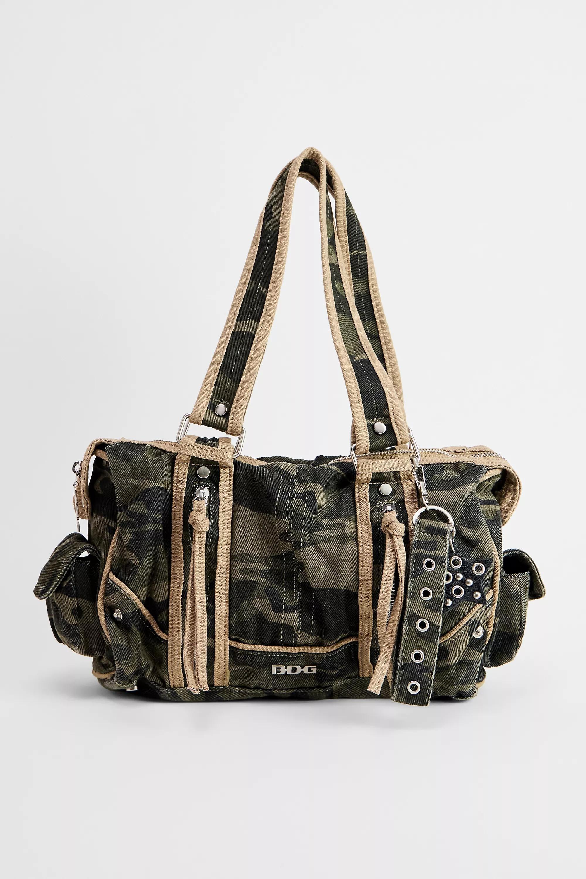 Khaki Bdg Mixed Media Canvas Shoulder Bag, KHAKI, large image number 1