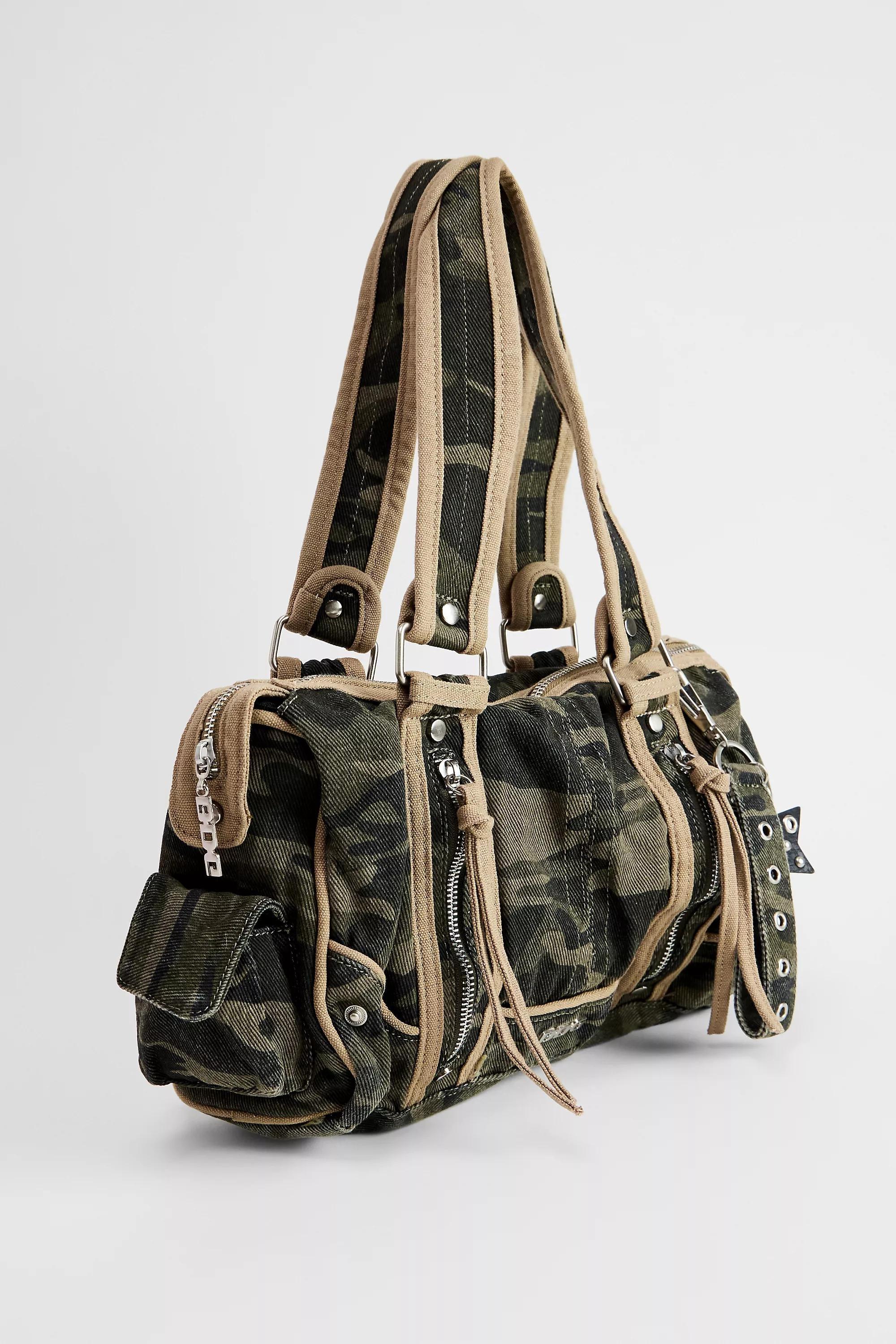 Khaki Bdg Mixed Media Canvas Shoulder Bag, KHAKI, large image number 2
