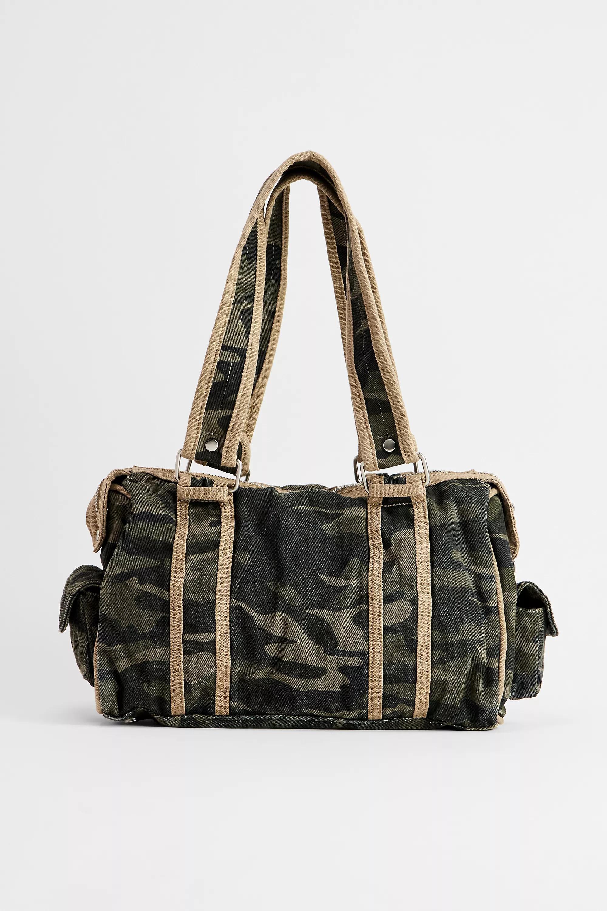 Khaki Bdg Mixed Media Canvas Shoulder Bag, KHAKI, large image number 4