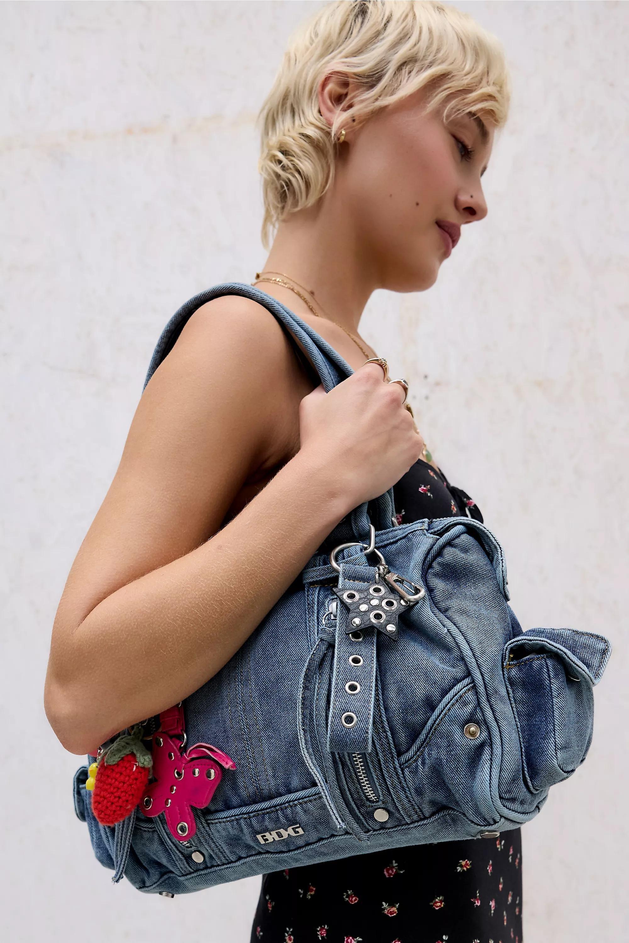 Blue Denim Light Bdg Mix Media Denim Shoulder Bag, DENIM L, large image number 0