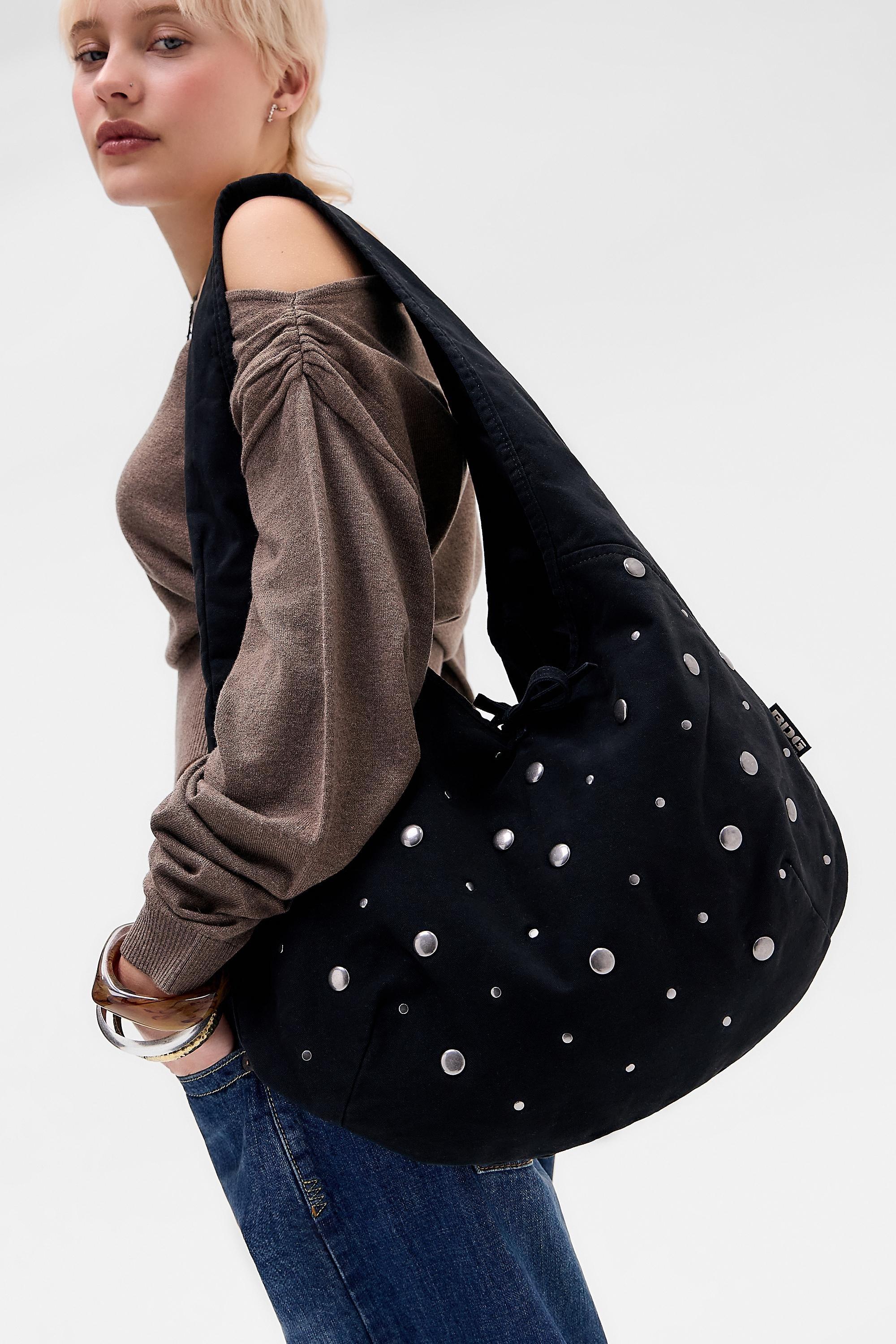 Black Uo Flo Studded Canvas Tote Bag, BLK, large image number 0