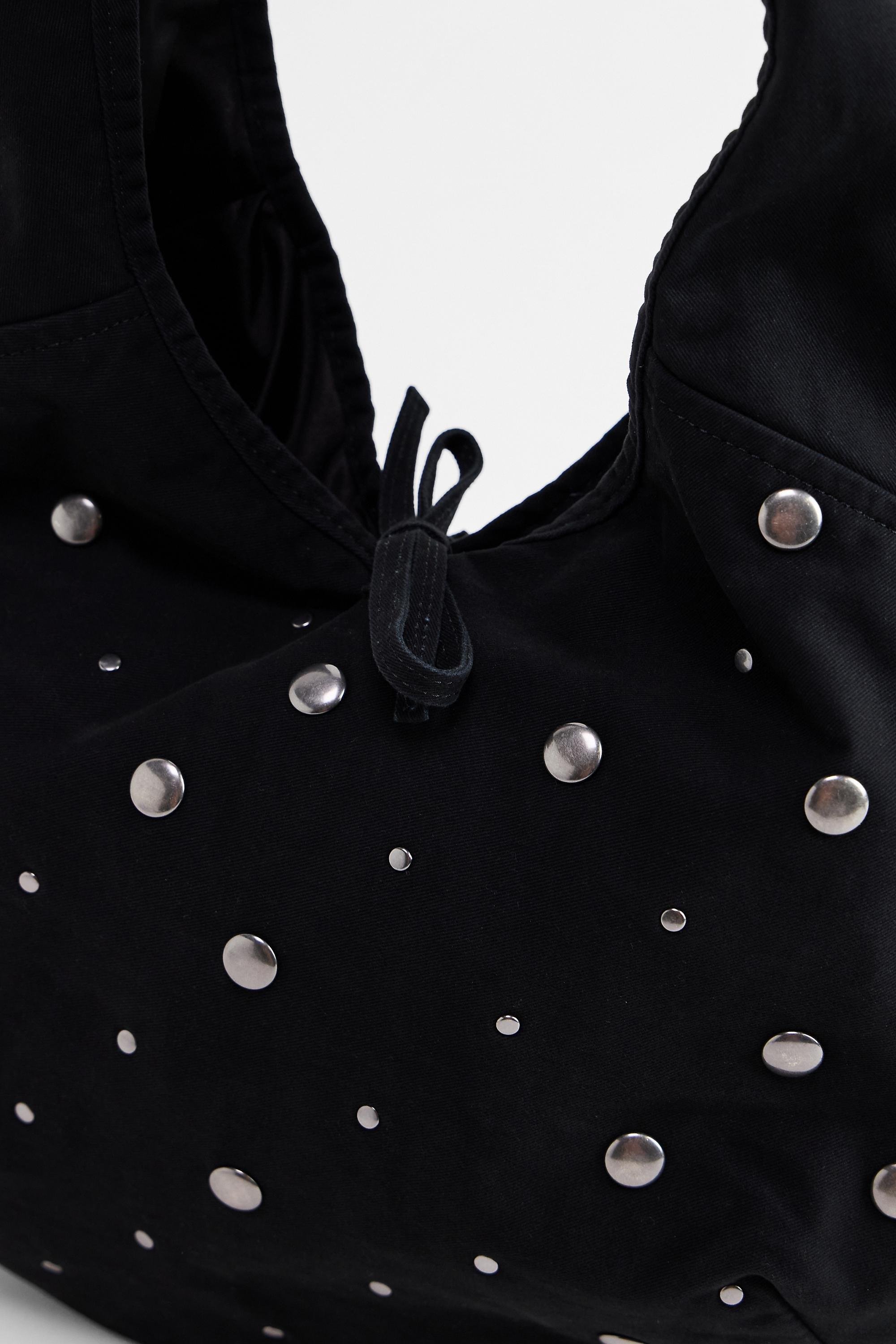 Black Uo Flo Studded Canvas Tote Bag, BLK, large image number 2