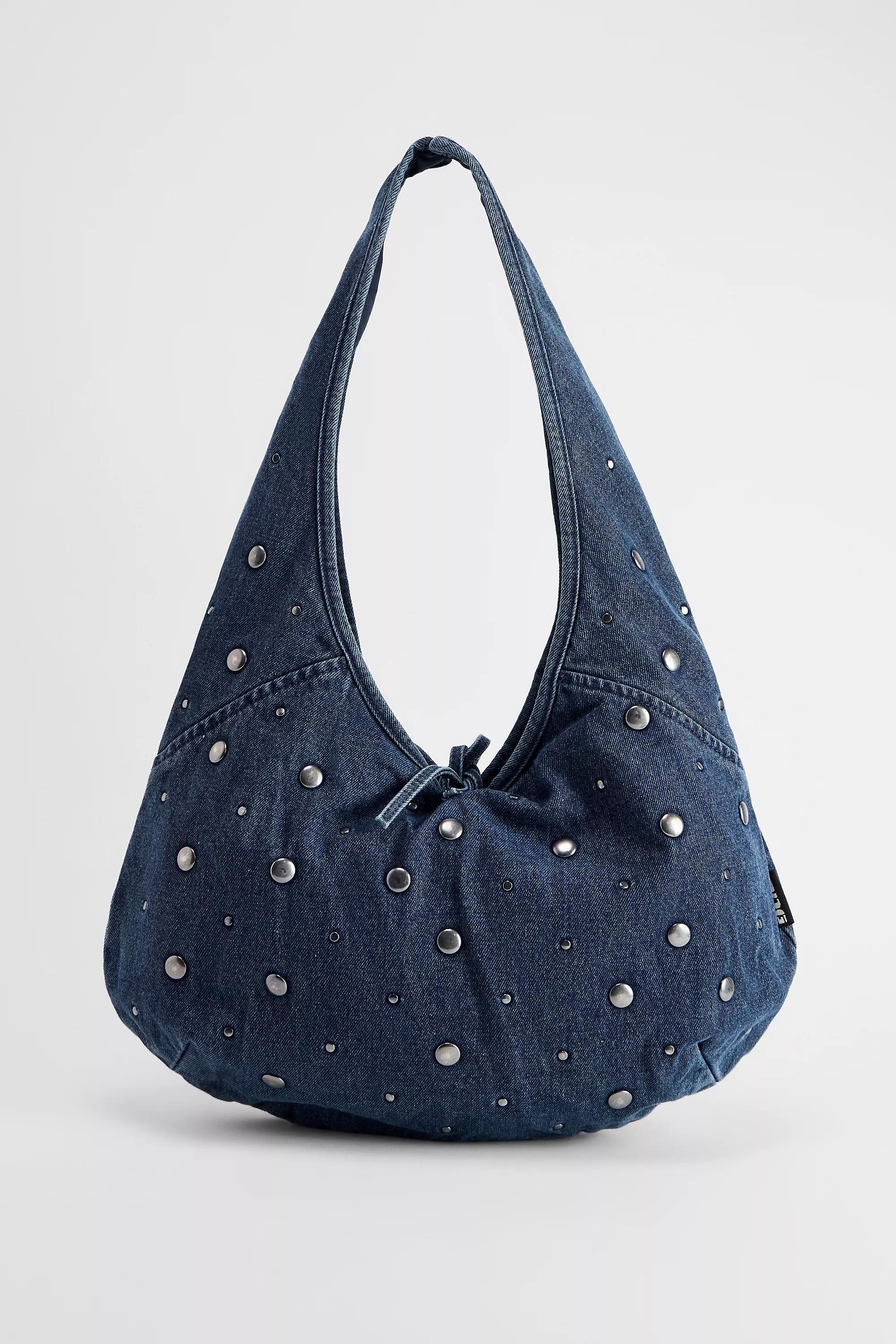Blue Uo Flo Studded Denim Tote Bag, DENIM L, large image number 1