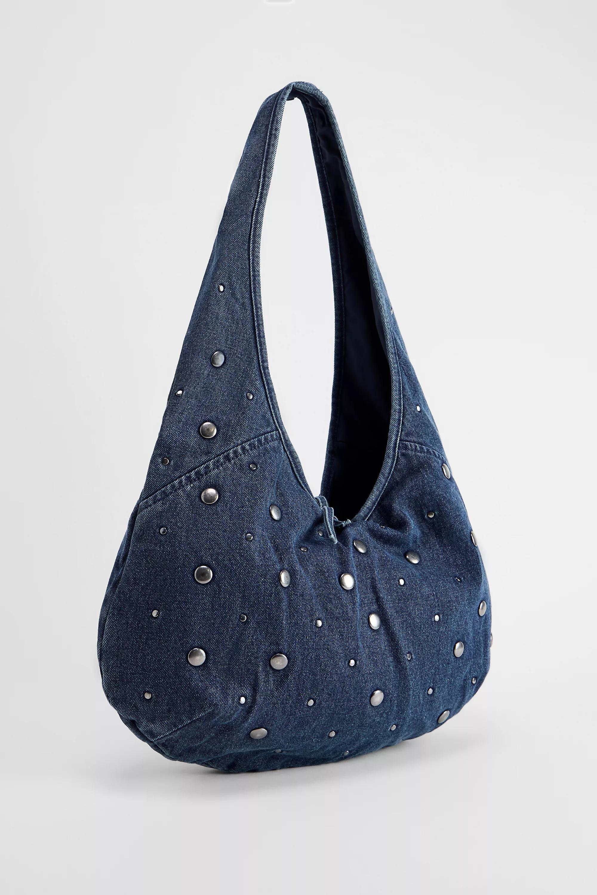 Blue Uo Flo Studded Denim Tote Bag, DENIM L, large image number 2