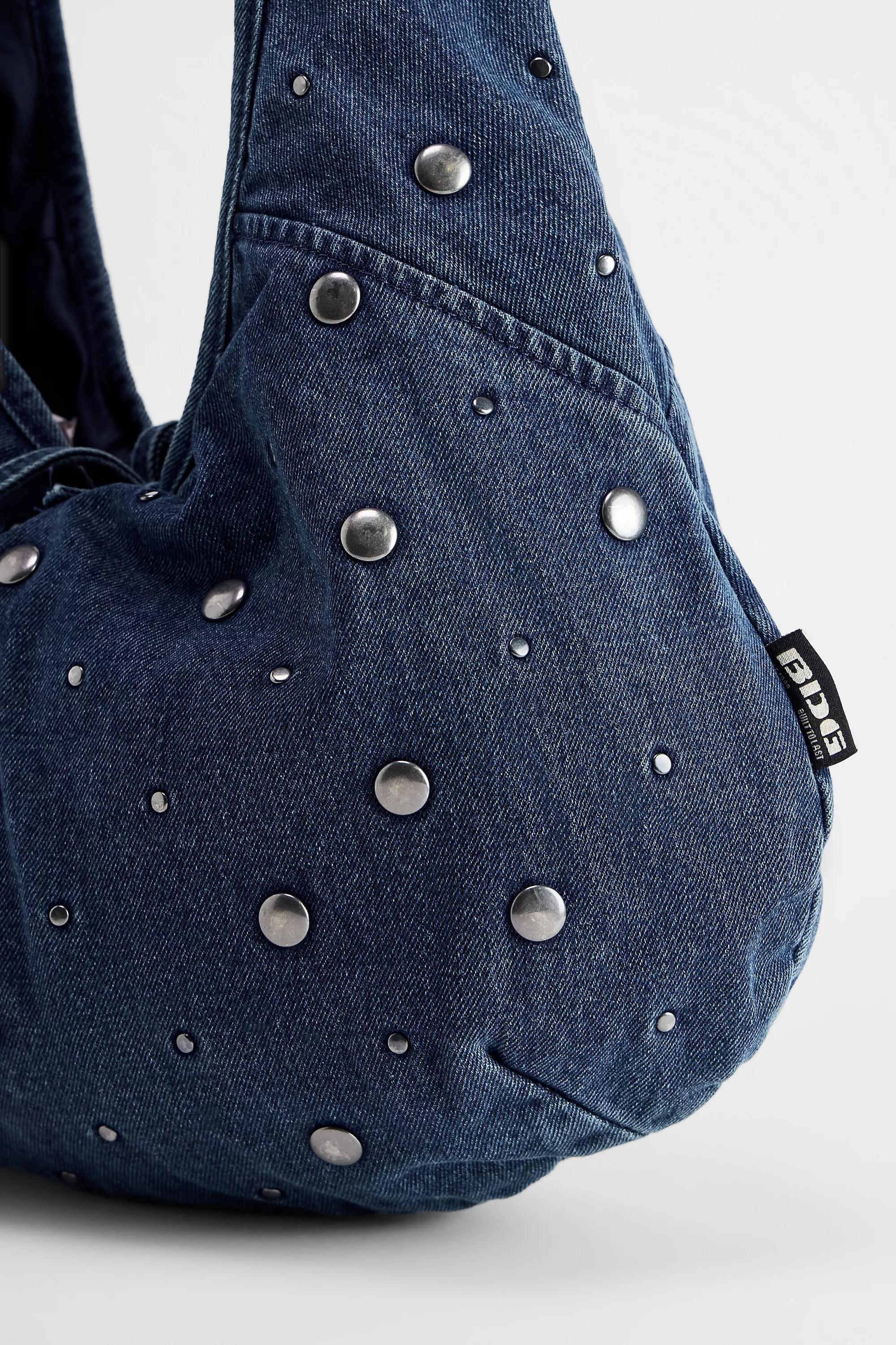 Blue Uo Flo Studded Denim Tote Bag, DENIM L, large image number 3