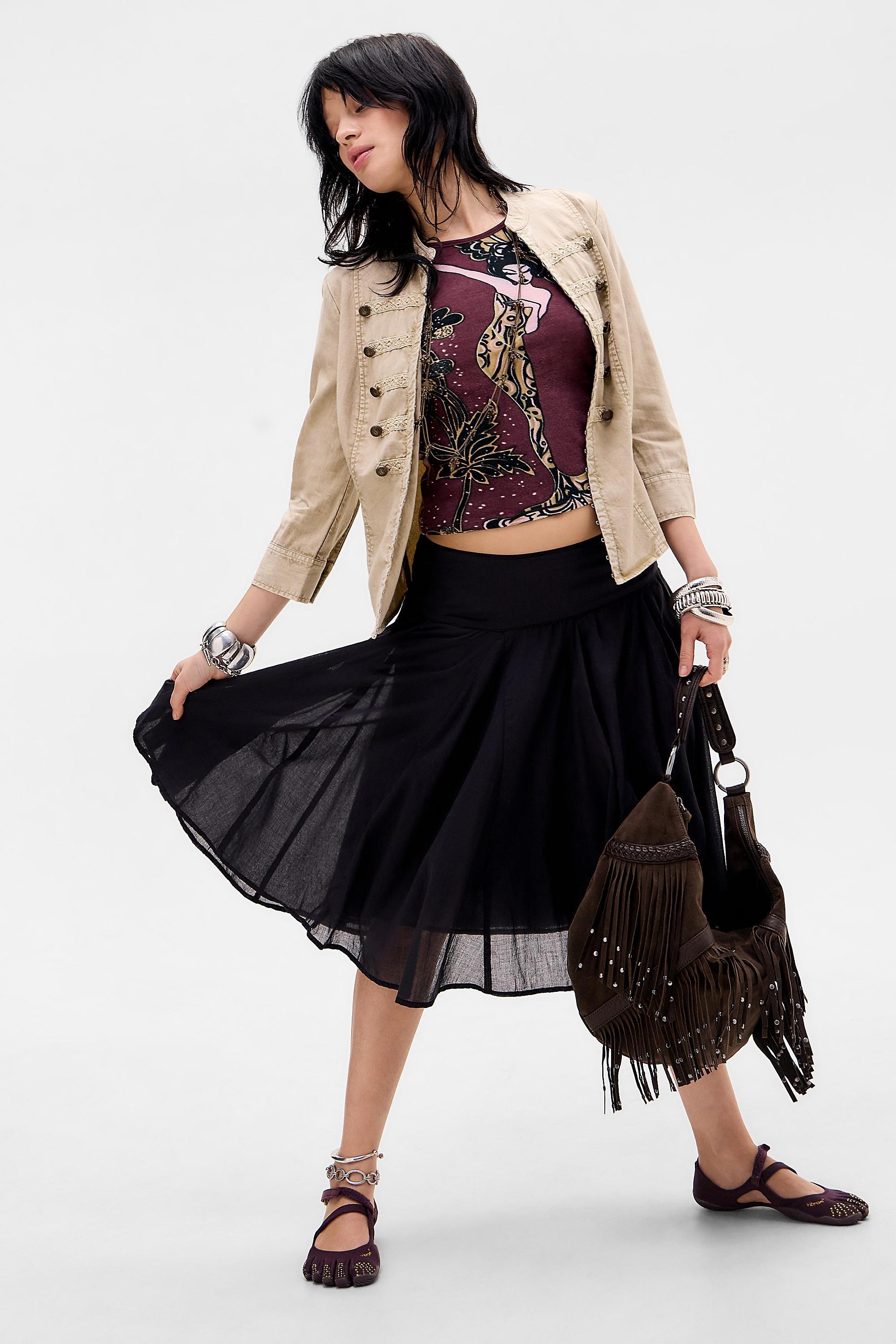 Black Uo Olga Voile Midi Skirt, BLK, large image number 1