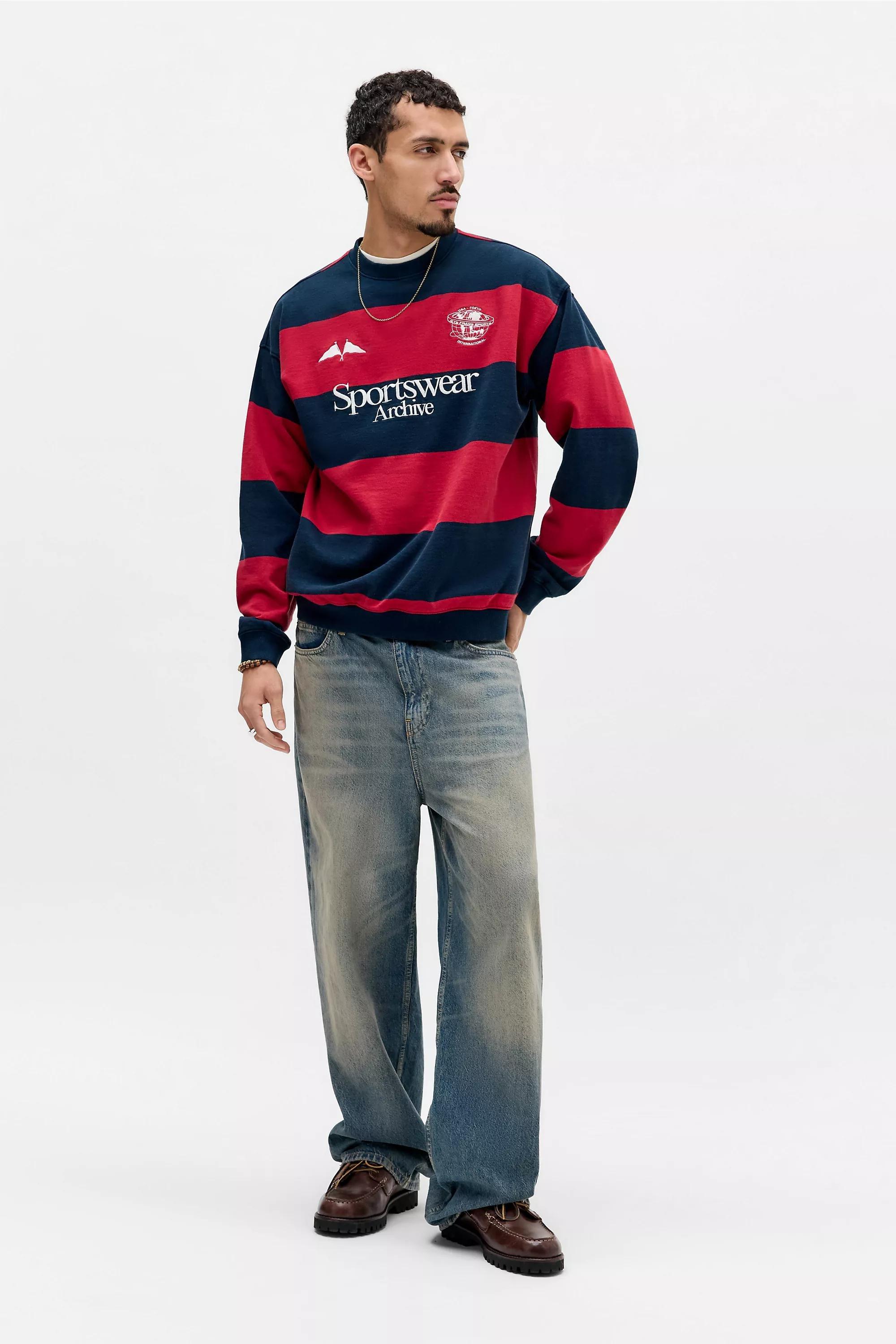 Red its Frans... Stripe Sweatshirt, RED, medium