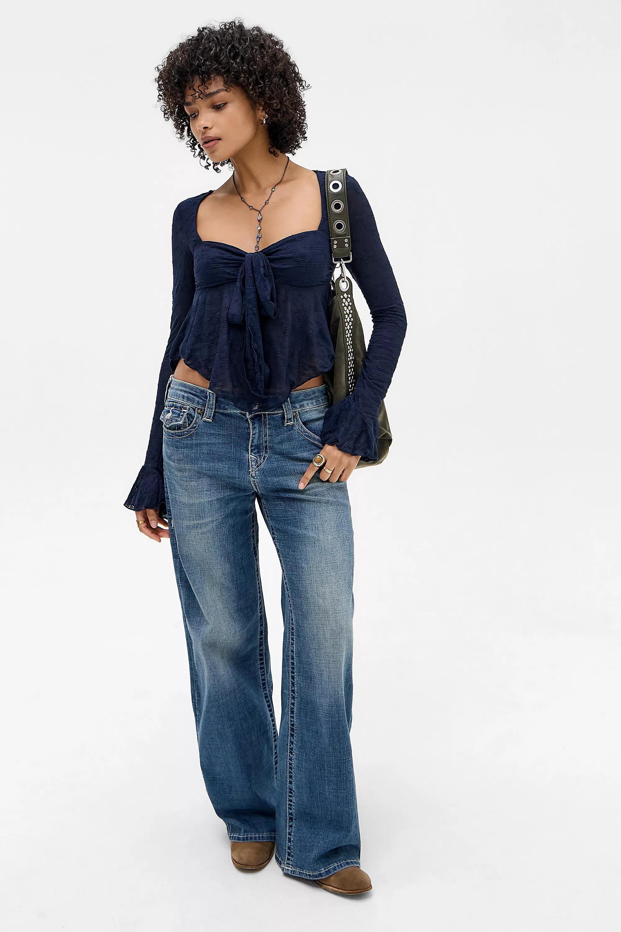 Navy Kiss The Sky Lace Long Sleeve Top, NAVY, medium