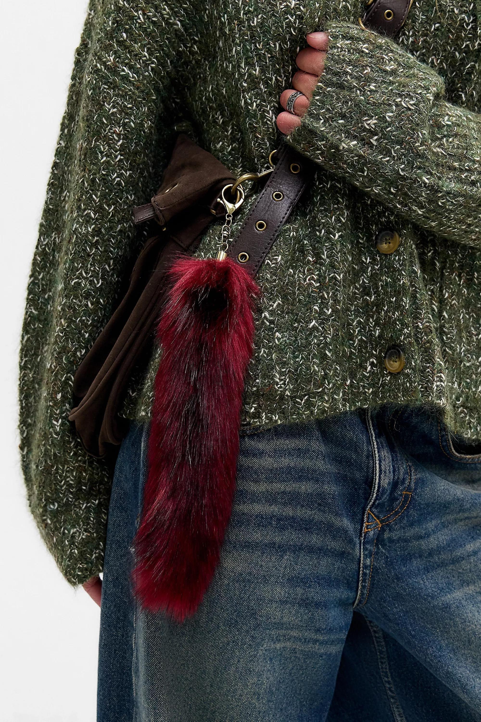 Burgundy Uo Faux Fur Tail Keyring, WINE, large image number 1