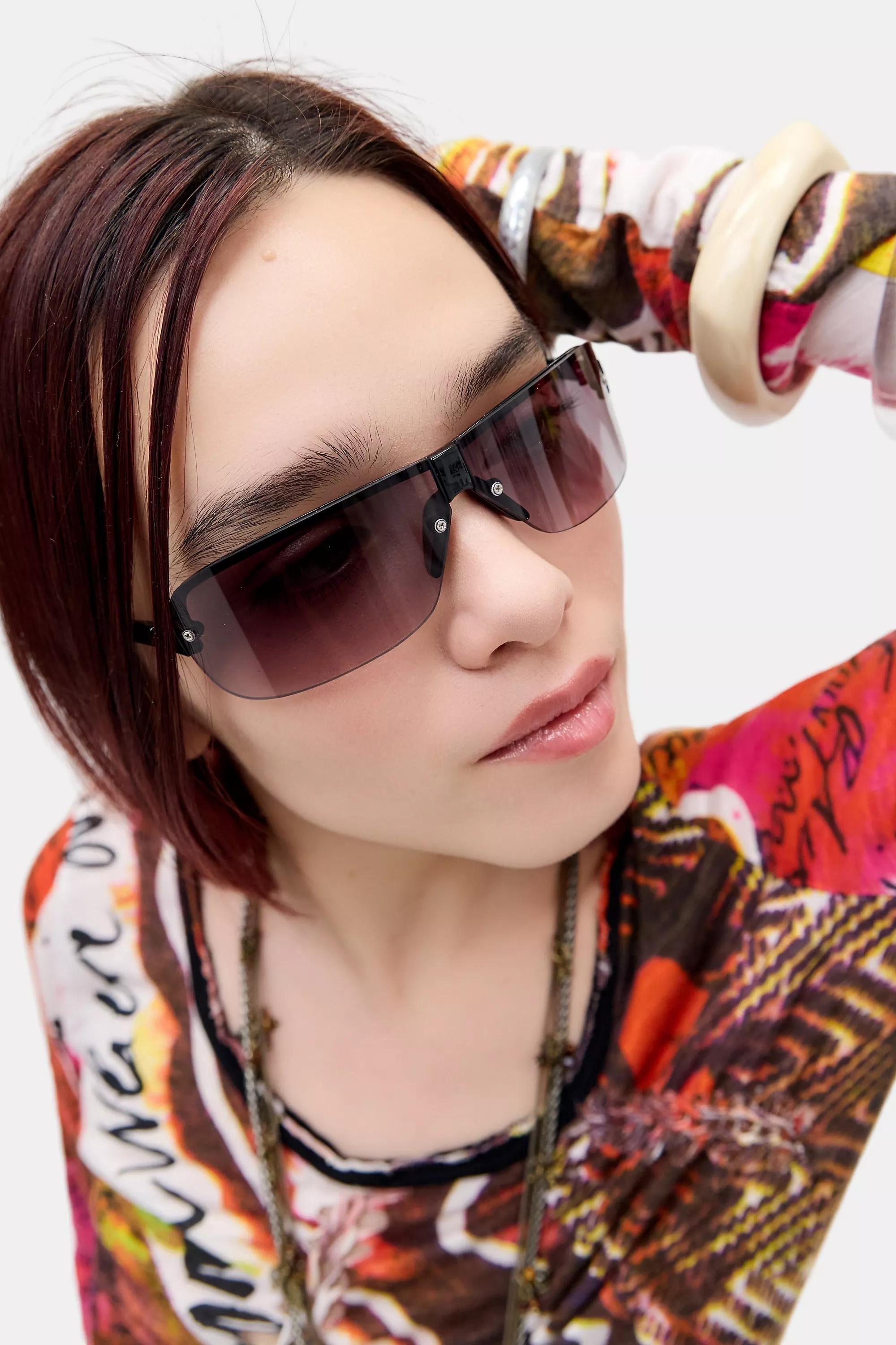 Black Uo Berlin Rimless Sunglasses, BLK, large image number 0