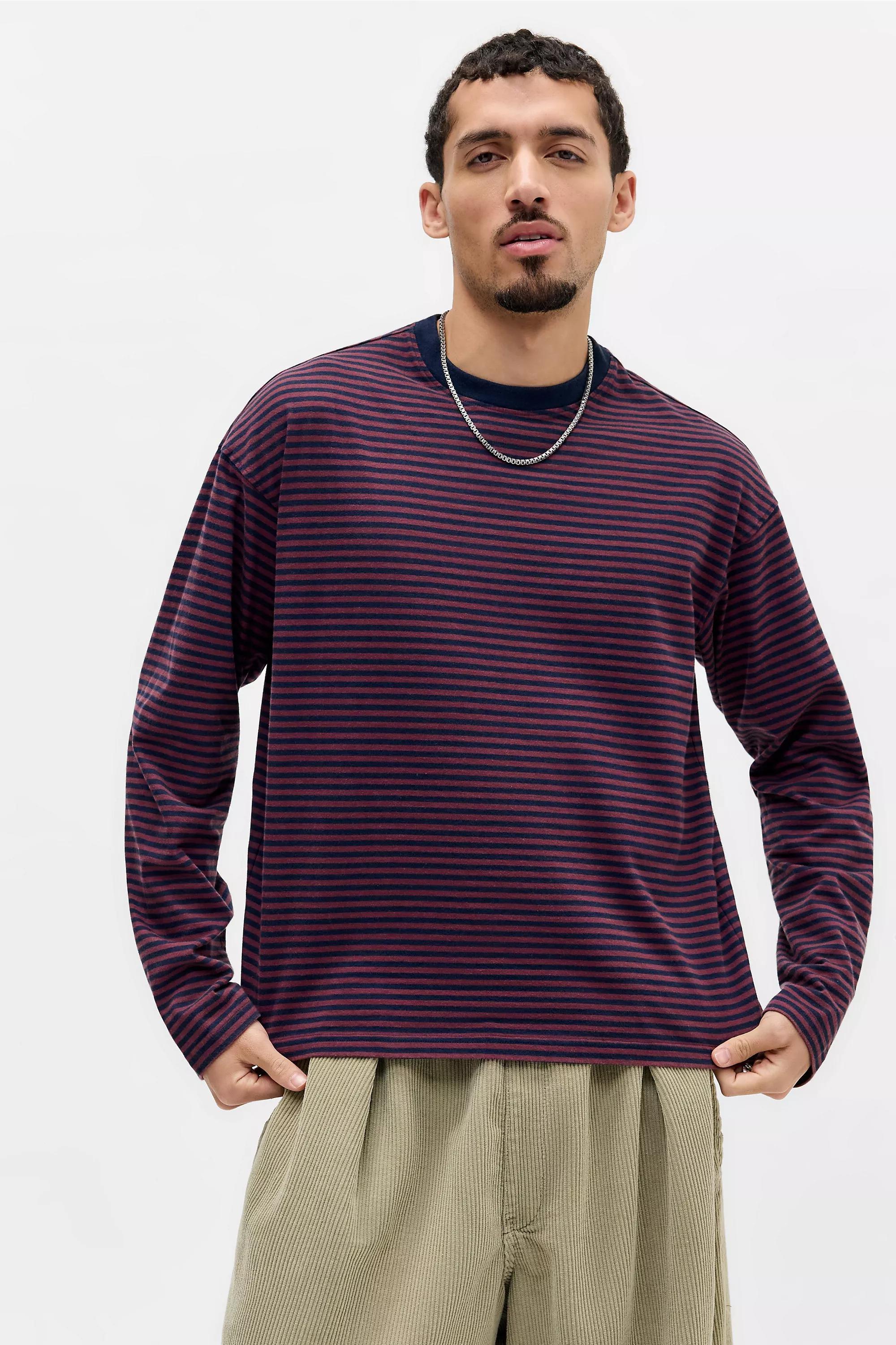 Navy Bdg Striped Long Sleeve T-Shirt, NAVY, medium