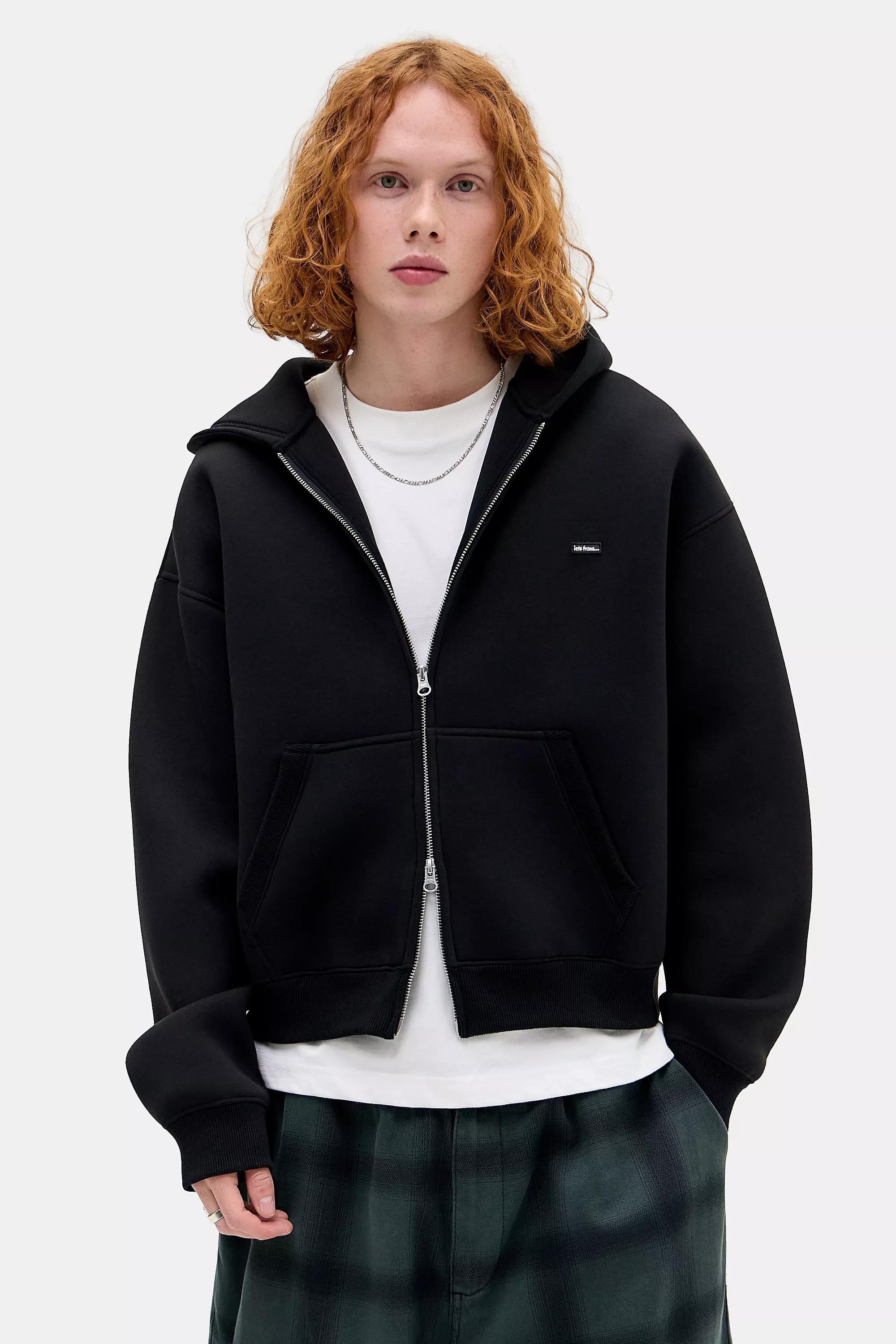 BLACK iets frans... Black Scuba Zip-Through Hoodie, BLK, large image number 0