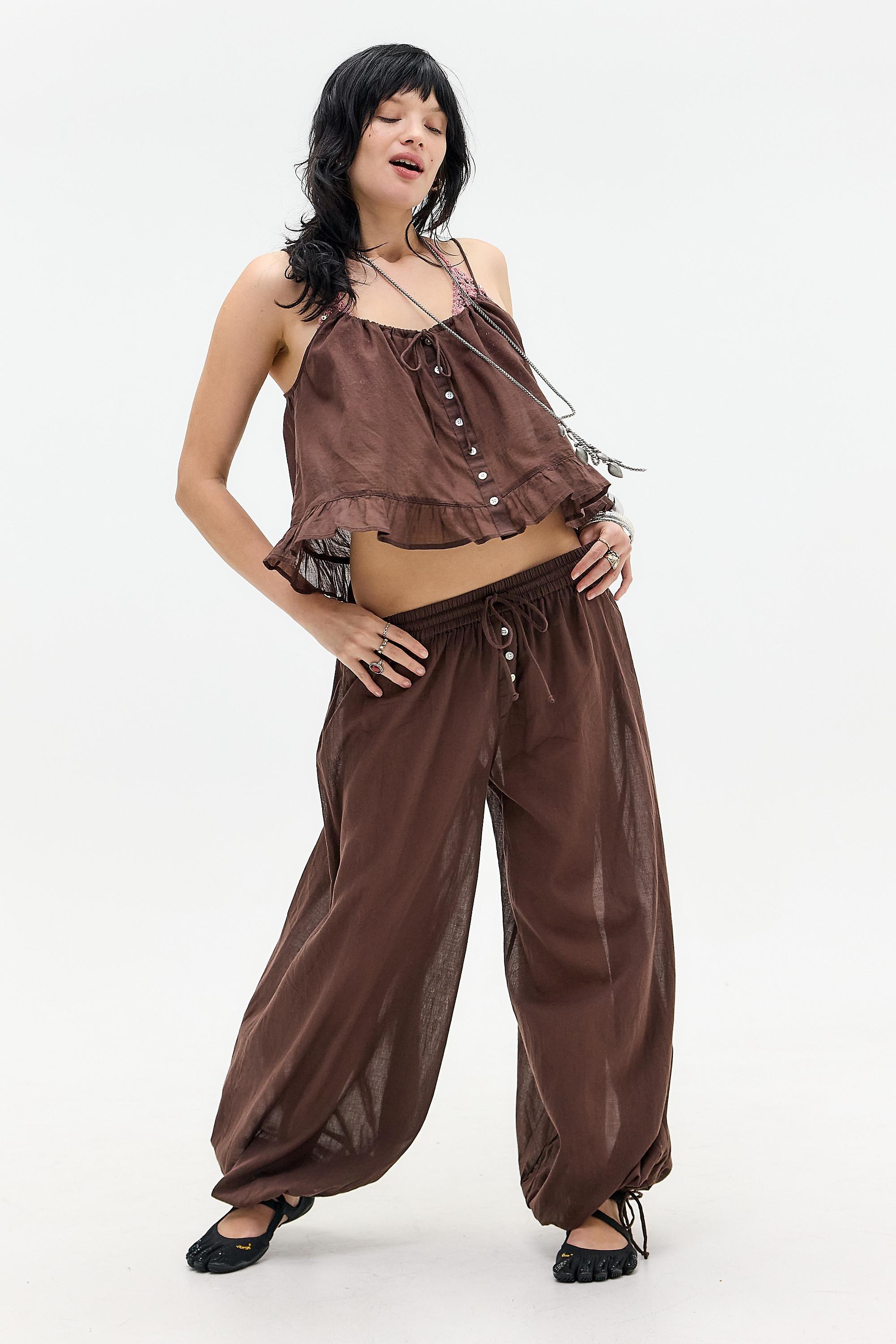 Brown Out From Under Voile Sheer Balloon Trousers, BRN, large image number 1