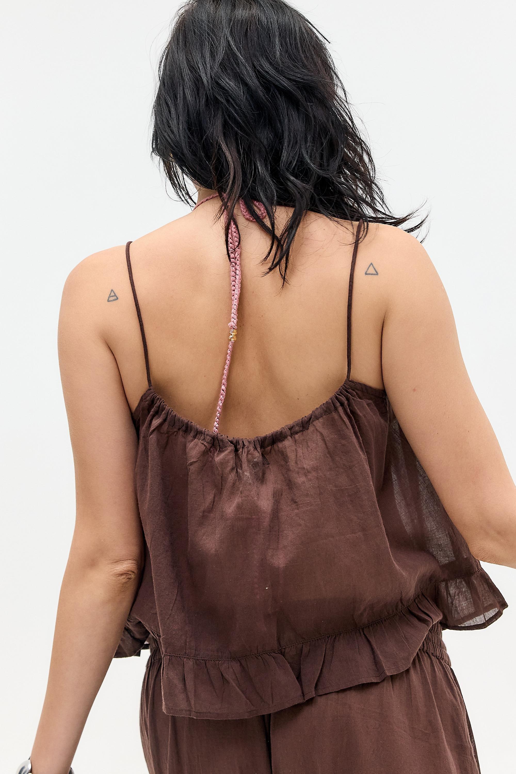 Brown Out From Under Voile Strappy Tank Top, BRN, large image number 3