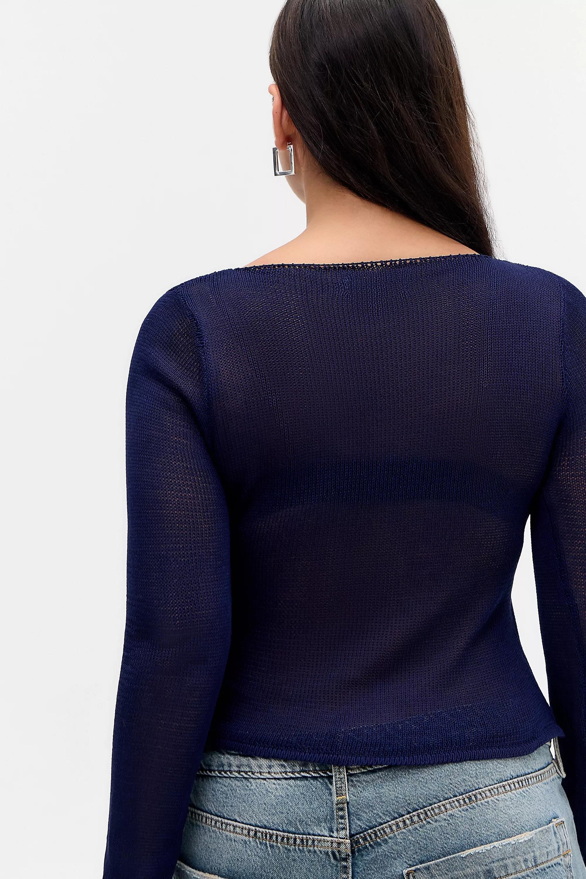 Navy Motel Armali Stud Long Sleeve Knit Top, NAVY, large image number 3